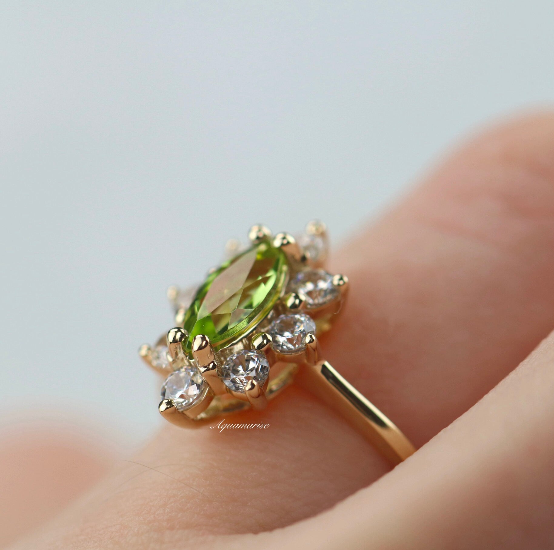 14K Solid Yellow Gold Marquise Natural Peridot Engagement Ring for Women - Perfect for Proposals, Anniversaries & Special Occasions