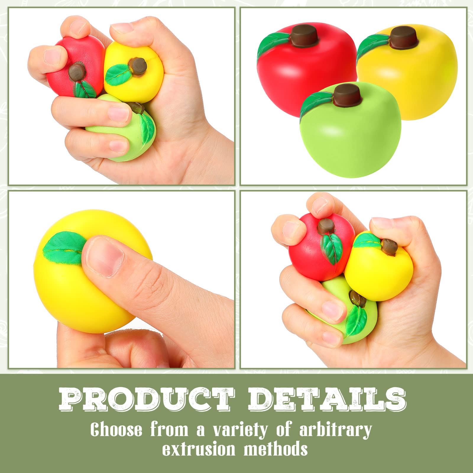 48-Piece Fruit Stress Ball Set - Red, Green & Yellow Stress Relief Balls for Finger Exercise, Anxiety Relief & Sensory Play - Perfect for School Carnivals, Party Favors, Office Stress Relief & Classroom Rewards (Classic Style)