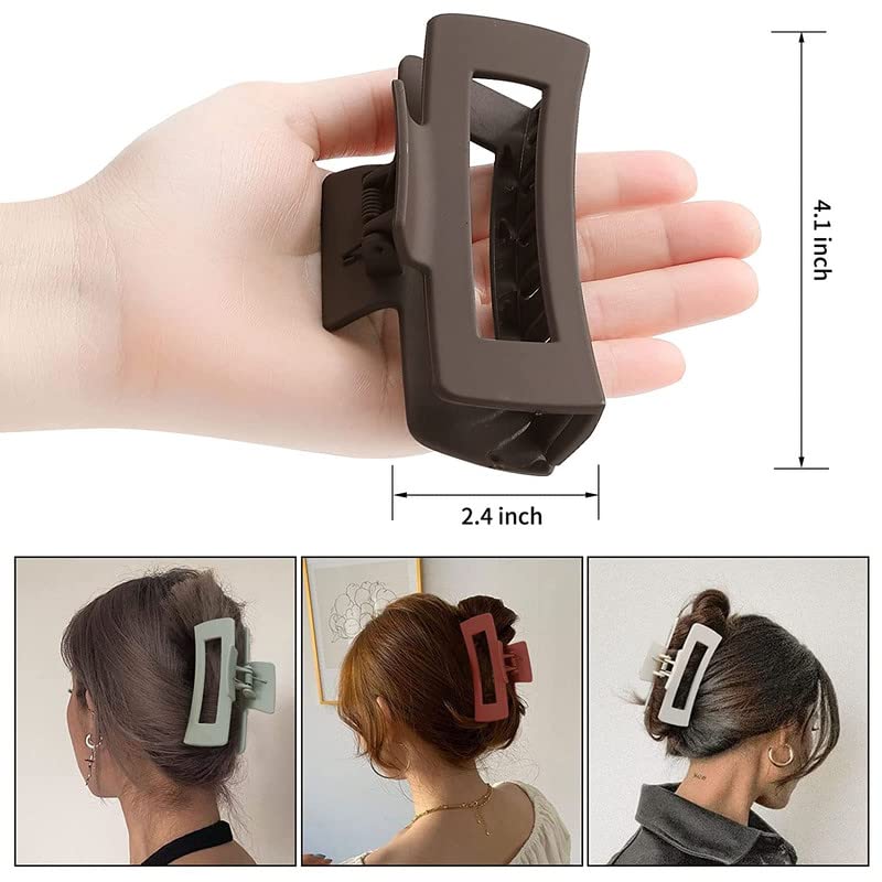 Aliba Collection 4 Inch Large Hair Claw Clips - 6 Pack Non-Slip Acrylic Banana Jaw Clips for Thick Hair, Women & Girls Hair Accessories (Brown) - Perfect for Ponytails, Buns & Everyday Styling