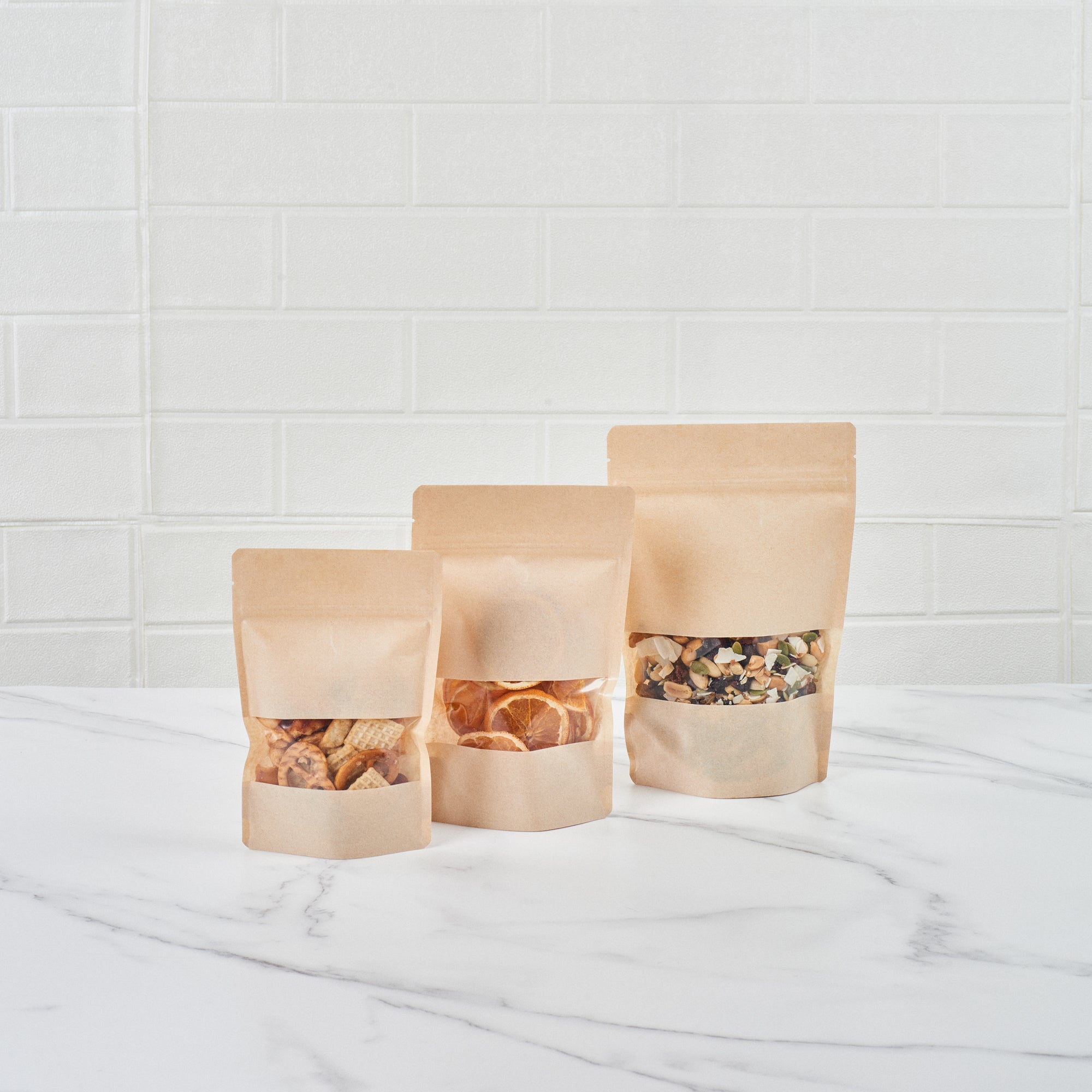 Kraft Plastic Medium Window Bags 8x5x1.75 Inches - Heat Sealable Food Storage Bags (100 Count) - Perfect for Bakery, Candy, Cookies & Small Business Packaging