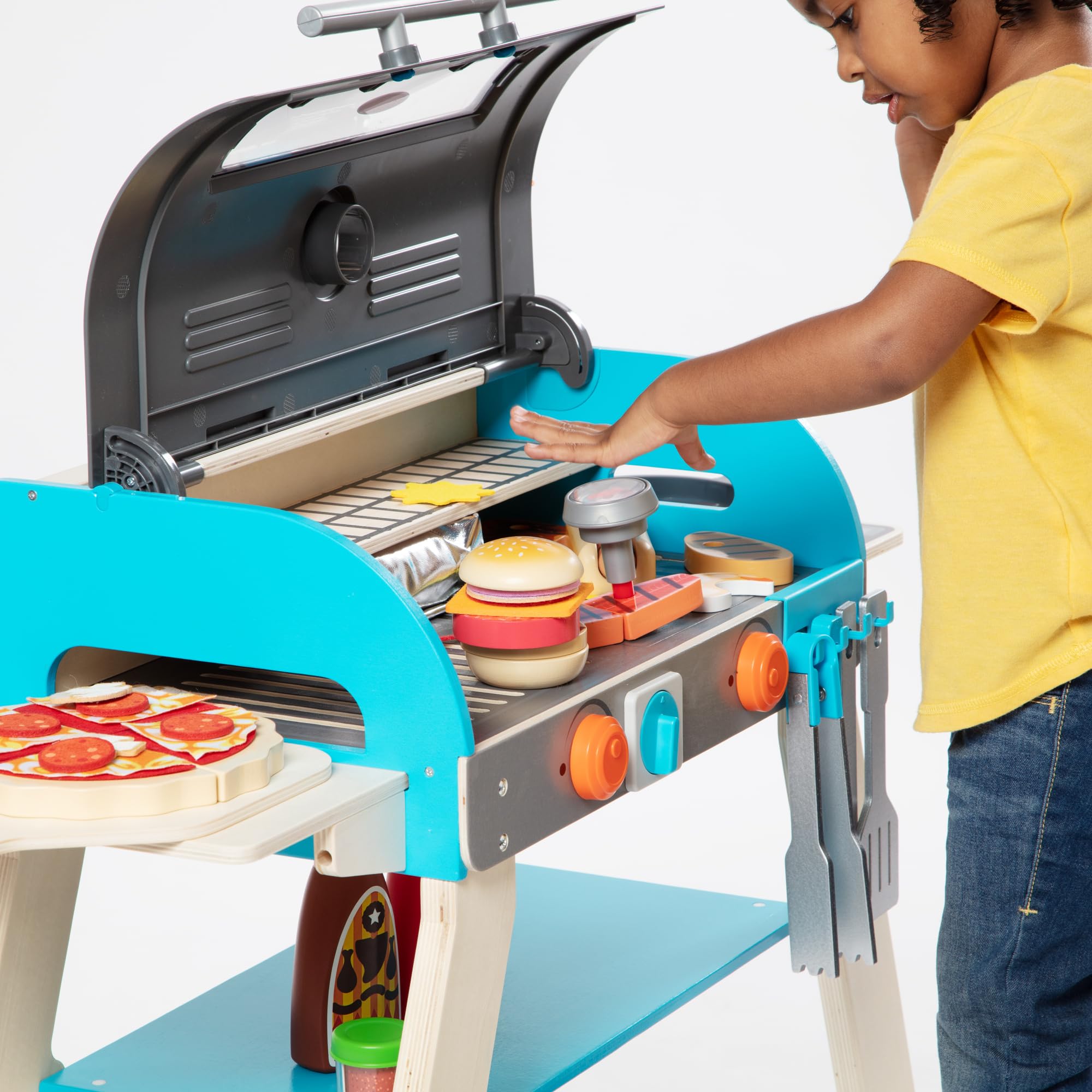 Melissa & Doug Wooden Deluxe BBQ Grill, Smoker & Pizza Oven Pretend Play Kitchen Toy for Kids - FSC Certified Wooden Toy for Outdoor & Indoor Pretend Cooking Play