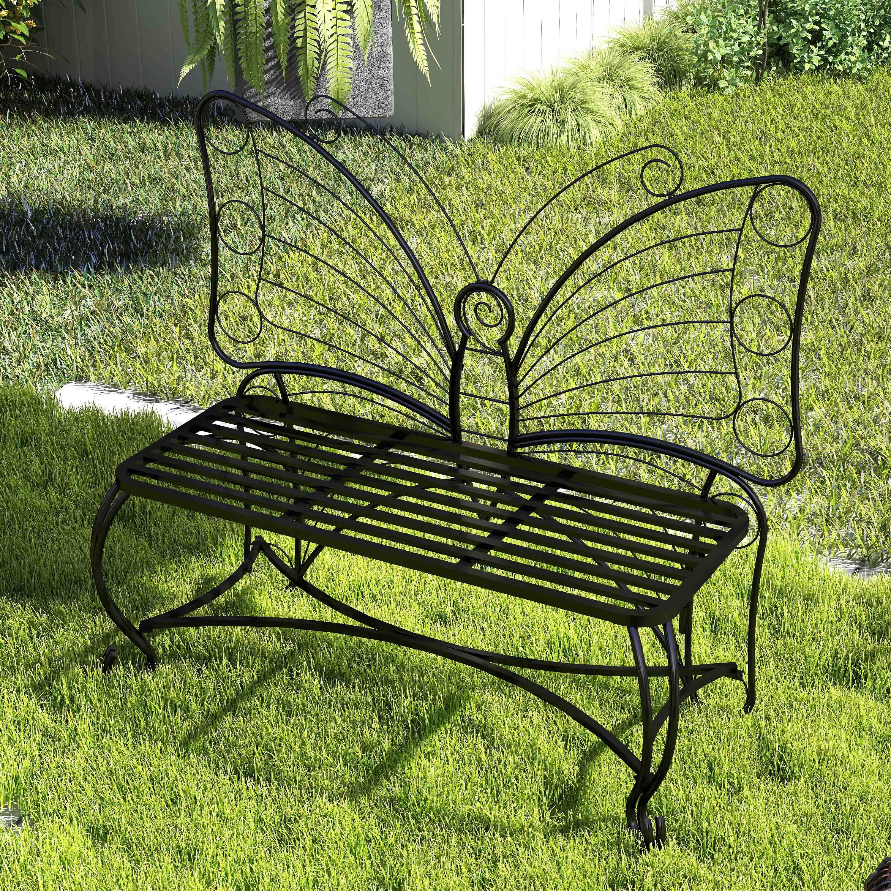 Elegant Butterfly Cast Metal Garden Bench - Durable Outdoor Patio Seat for Garden, Yard, Park & Entryway - Perfect for Relaxing, Decorating Outdoor Spaces & Enhancing Curb Appeal
