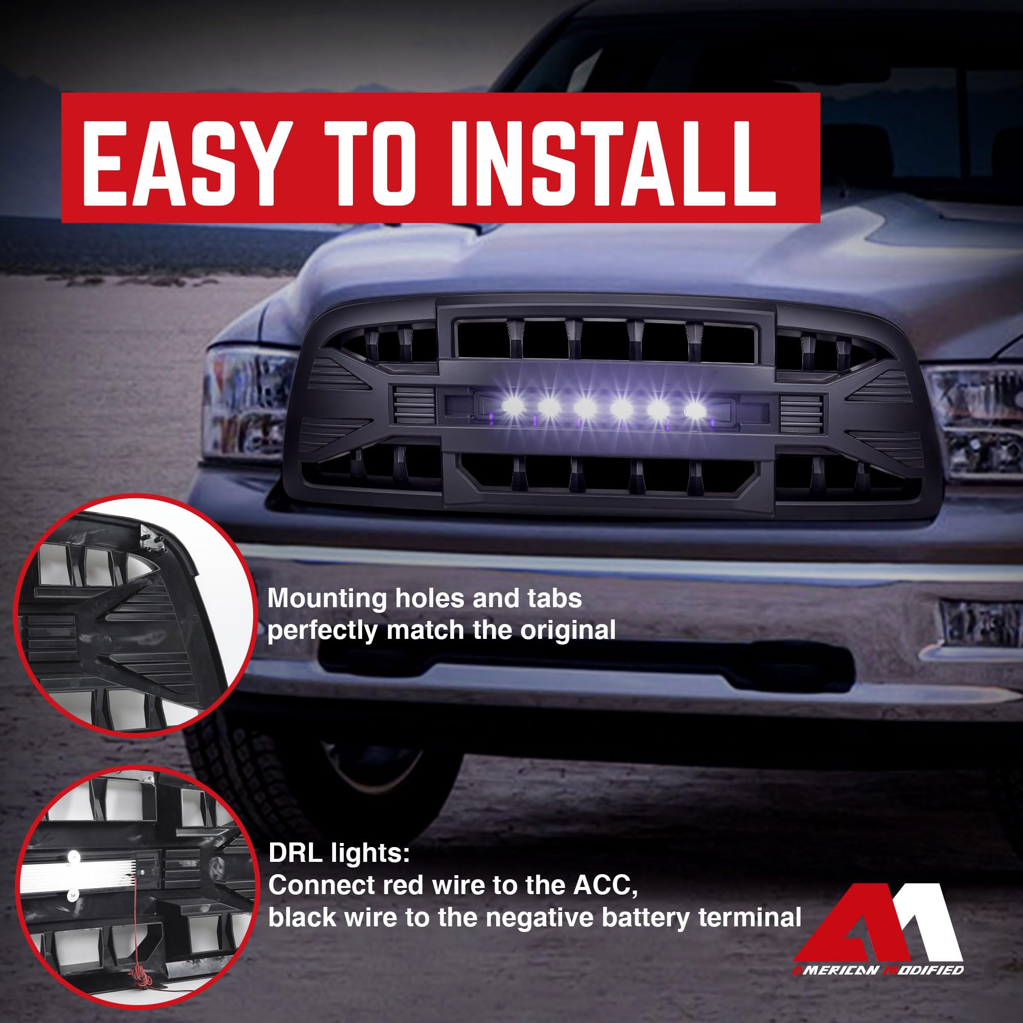 2009-2012 Dodge Ram 1500 Off-Road Armor Grille with LED Lights - Matte Black Truck Front Grille for Enhanced Style & Protection | Perfect for Off-Roading, Truck Shows & Daily Driving