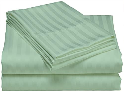 Lasin Luxury 100% Cotton Duvet Cover Set - Super Soft King Size Bedding with Pillowcases & Fitted Sheet, Stripe Green Design for Comfortable Sleep & Bedroom Decor