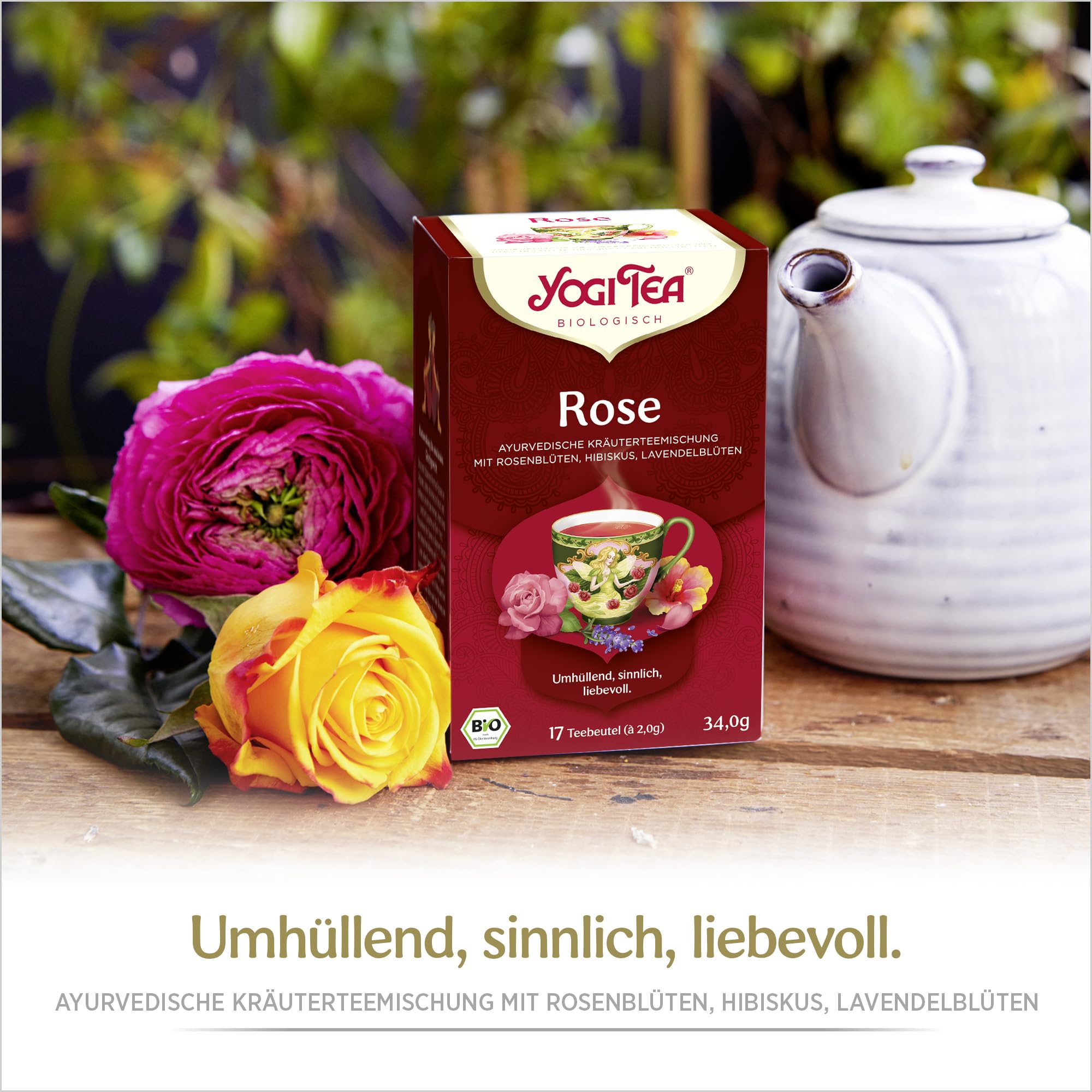 Organic Yogi Rose Herbal Tea - Ayurvedic Spiced Tea Blend with Rose, Hibiskus & Lavender Flowers, 6x17 Bags (102 Tea Bags Total) - Perfect for Relaxation, Stress Relief & Evening Wellness Rituals