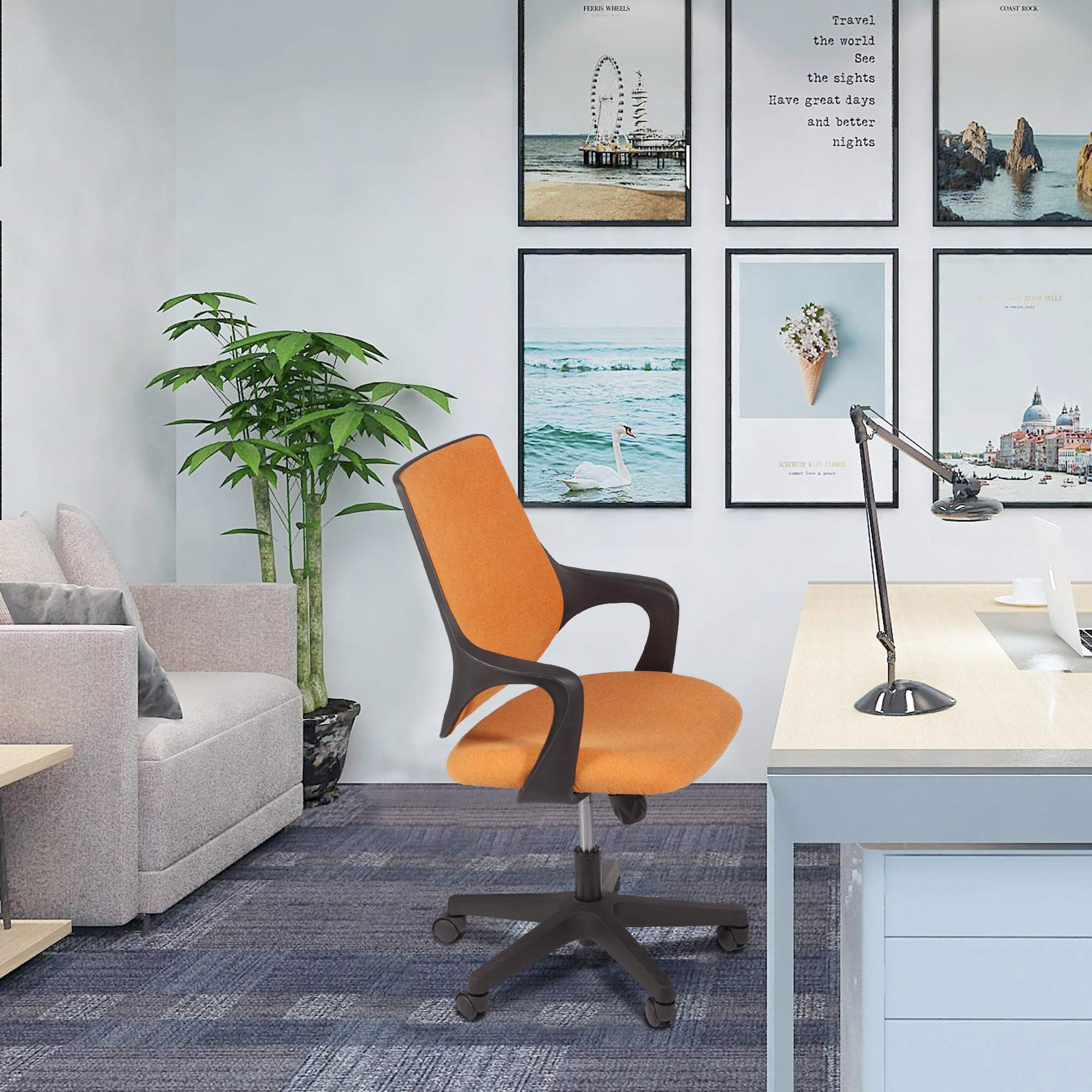 Ergonomic Swivel Office Chair with Adjustable Arms - Comfortable Computer Desk Chair for Home & Office - Orange - Perfect for Workstations, Gaming & Study Spaces
