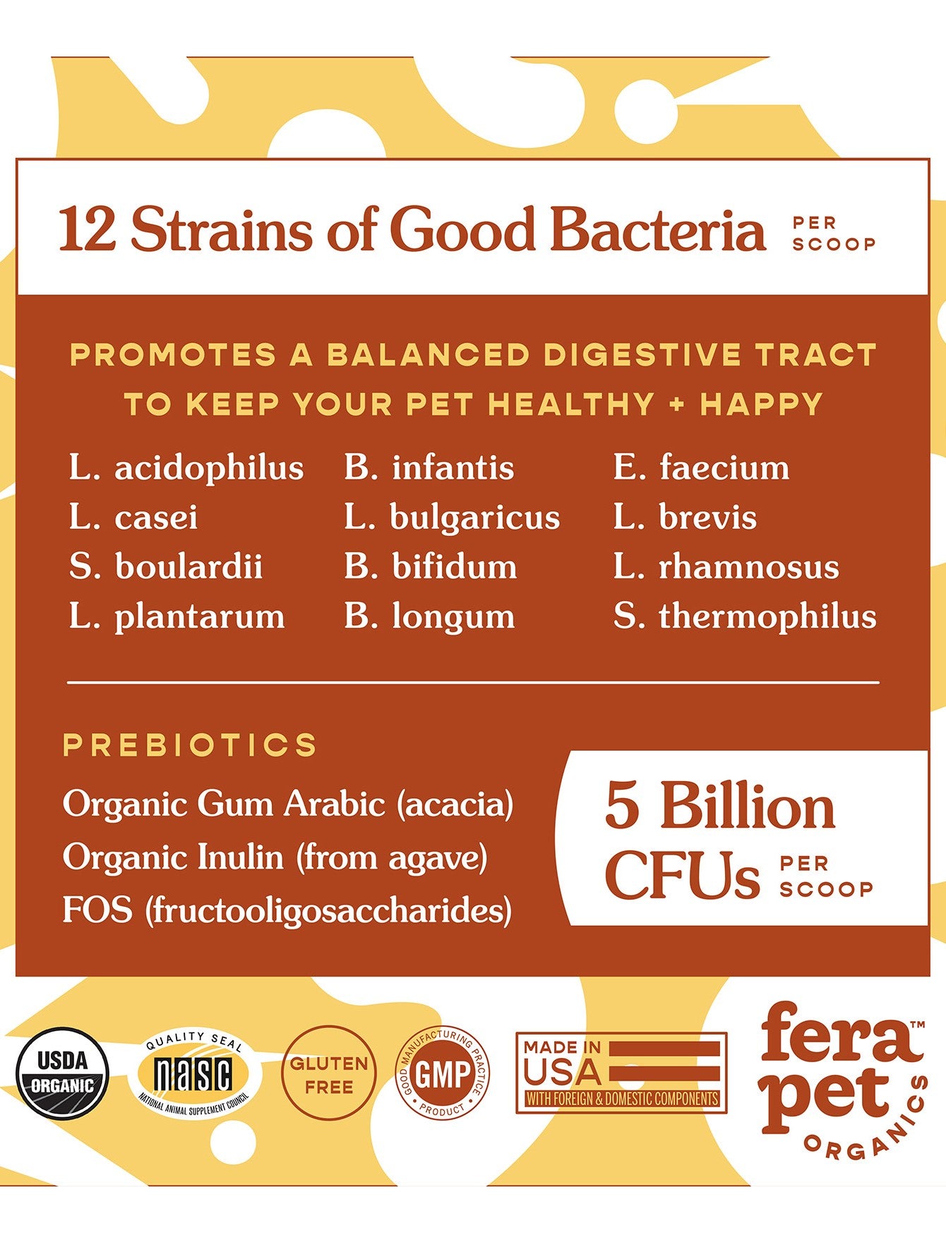 Fera Pet Organics Organic Probiotics with Prebiotics Supplement for Dogs & Cats - Digestive Health Support, 60 Servings Powder - Perfect for Sensitive Stomachs, Diarrhea Relief & Gut Balance