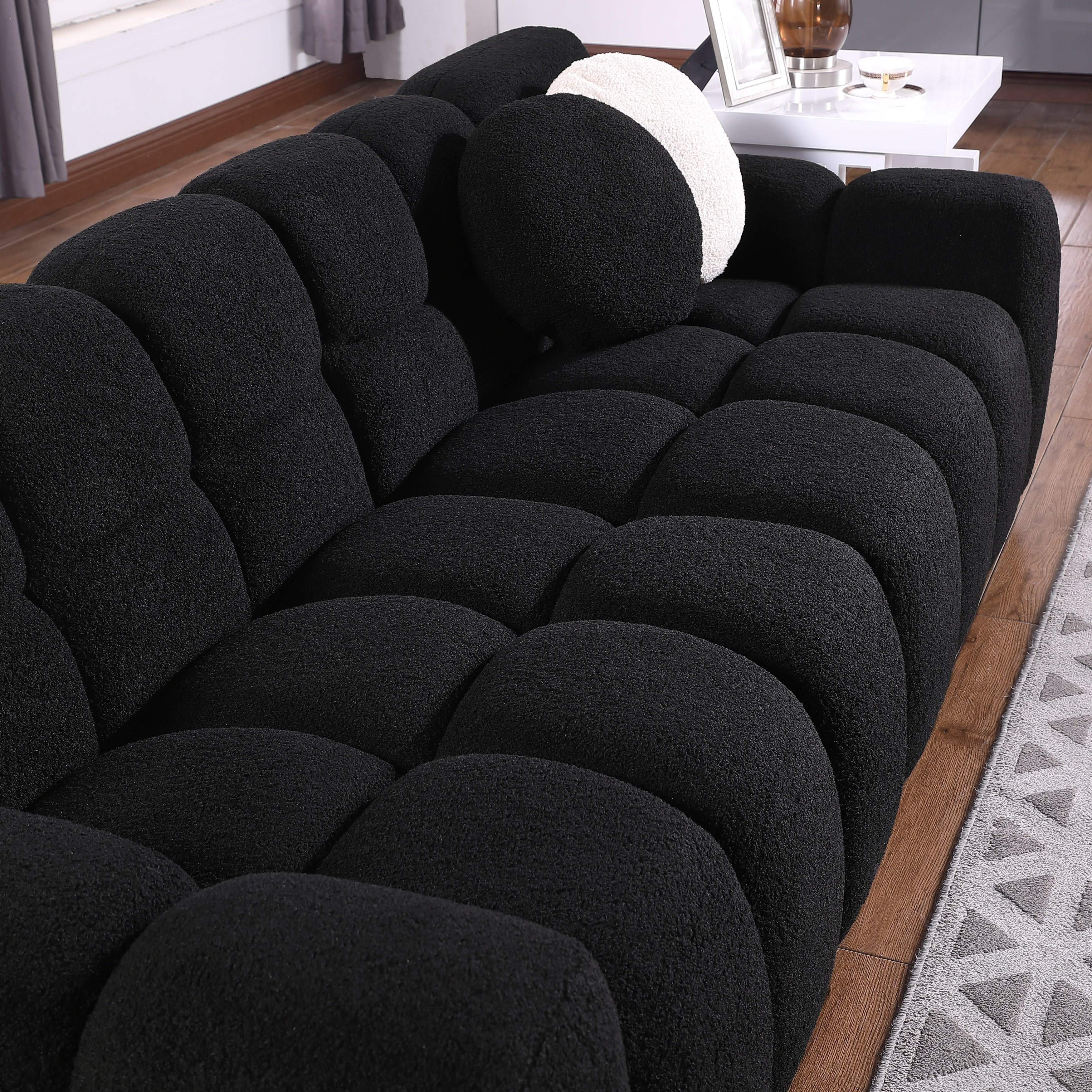 Beige Boucle 3-Seater Sofa - Marshmallow Design with Plush Cushions for Small Living Rooms | Cozy Modern Apartment Furniture for Lounge & Entertaining
