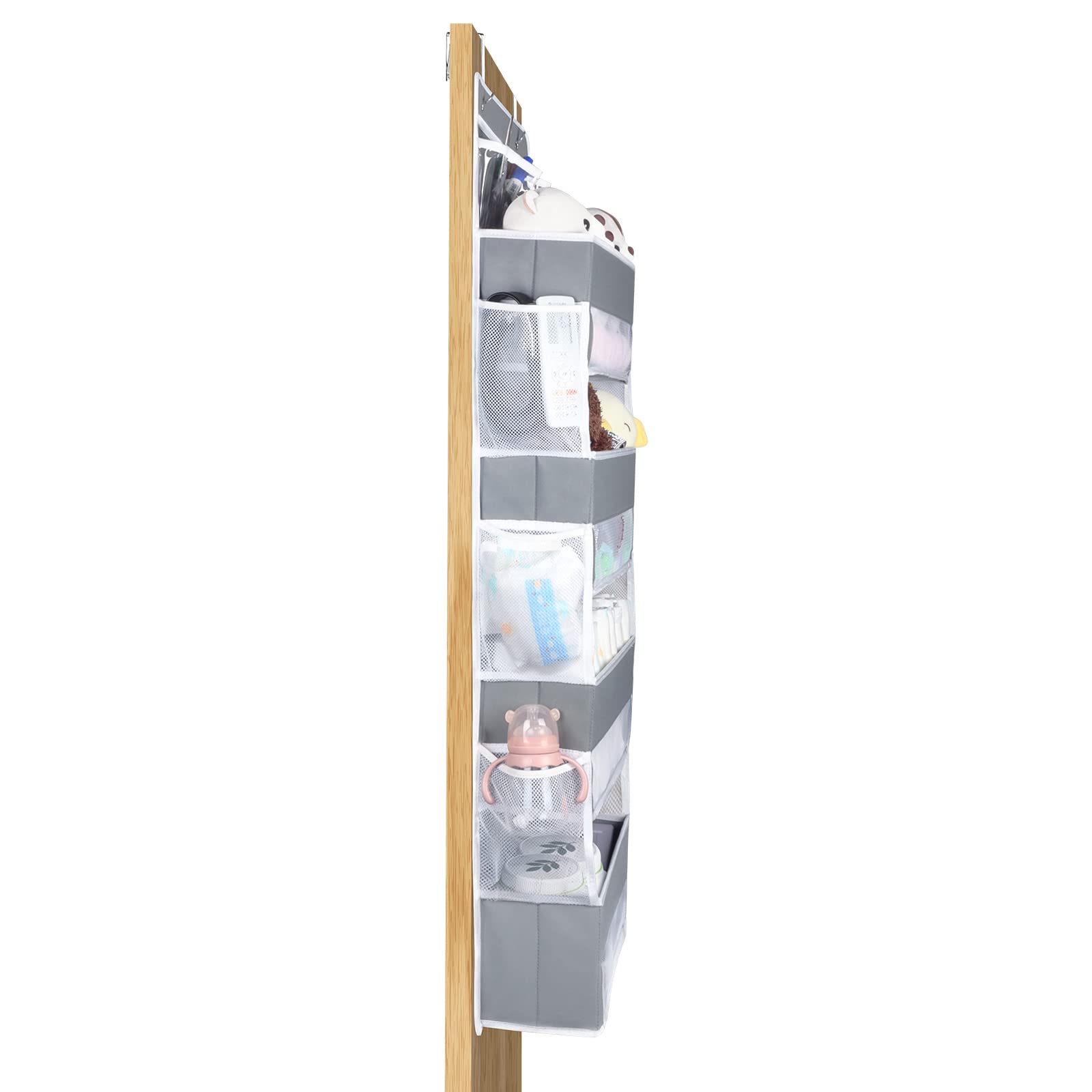 Univivi Over The Door Organizer - 5 Shelf Hanging Storage with 4 Large Compartments & 8 Pockets (2 PVC + 6 Side) for Bathroom, Nursery, Cosmetics | Space Saving Closet & Bedroom Organization Solution