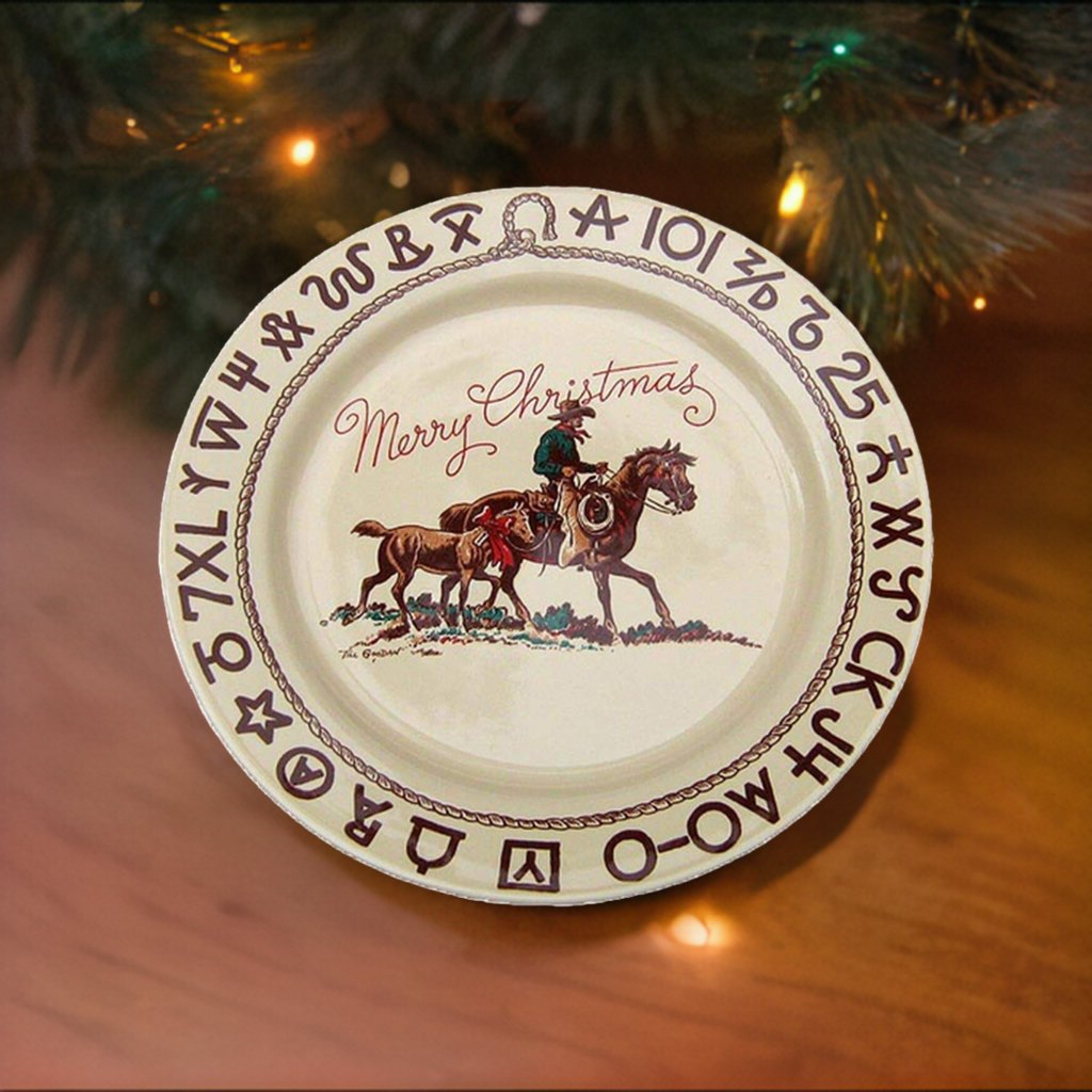 Branded Cowboy Christmas Western Dinner Plates - Set of 4, Rustic Holiday Tableware for Christmas Decorations, Thanksgiving Dinner & Western Themed Parties