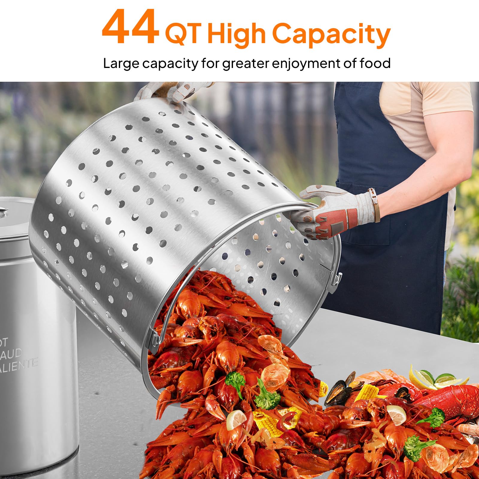 ROVSUN 44-Quart Stainless Steel Turkey Fryer Pot with Basket, Lid & Hook - Large Outdoor Cooking Pot for Turkey, Seafood Boil, Crawfish, Crab, Lobster & Shrimp - Perfect for Backyard BBQs, Camping & Holiday Feasts