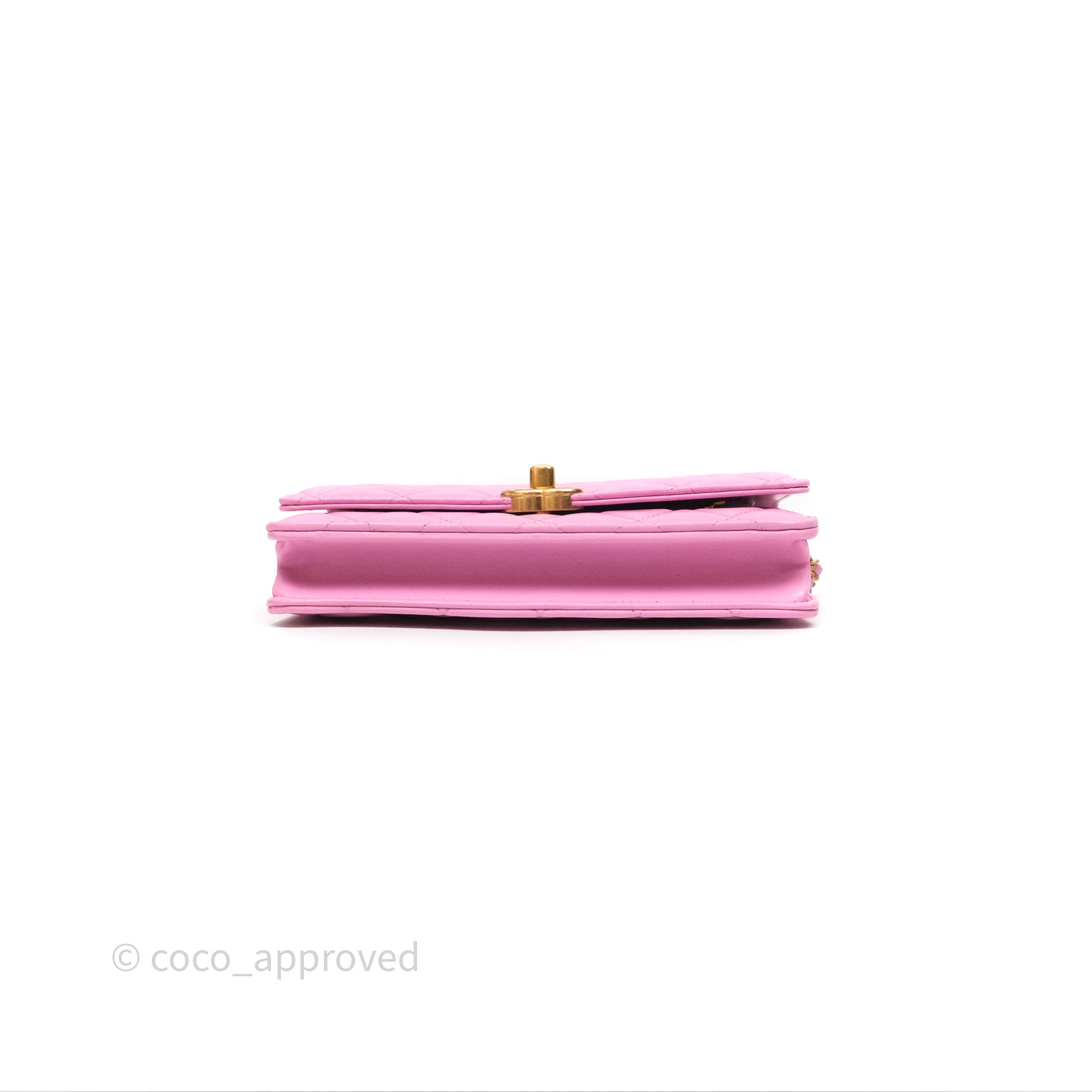 Chanel CC Chain Wallet On Chain WOC in Pink Lambskin with Aged Gold Hardware - Luxury Crossbody Bag for Women, Perfect for Evening Out & Special Occasions