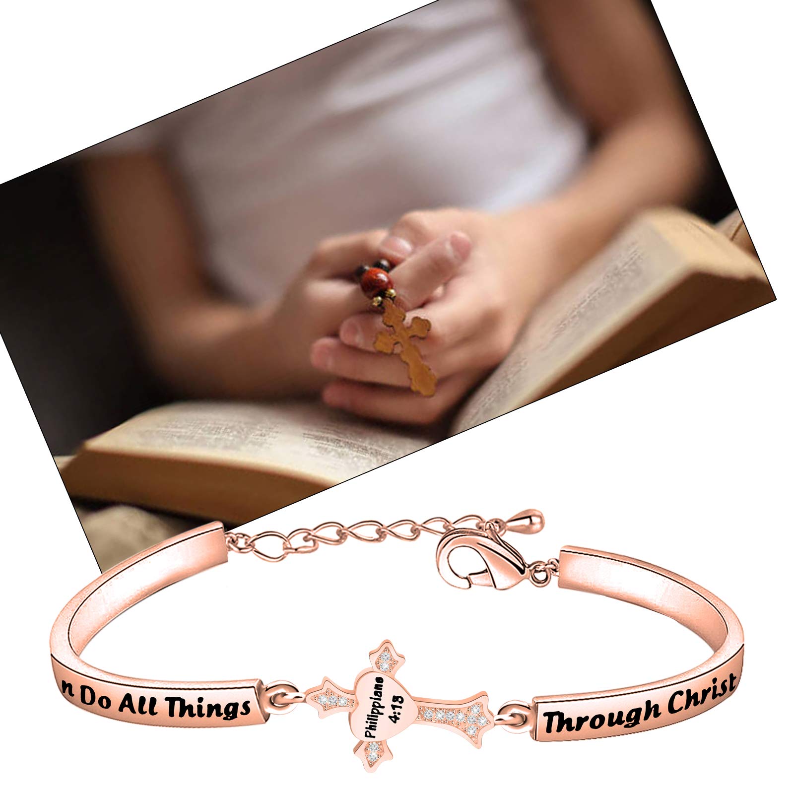 Philippians 4:13 Christian Bracelet - I Can Do All Things Cross Charm for Women | Faith Jewelry & Gifts