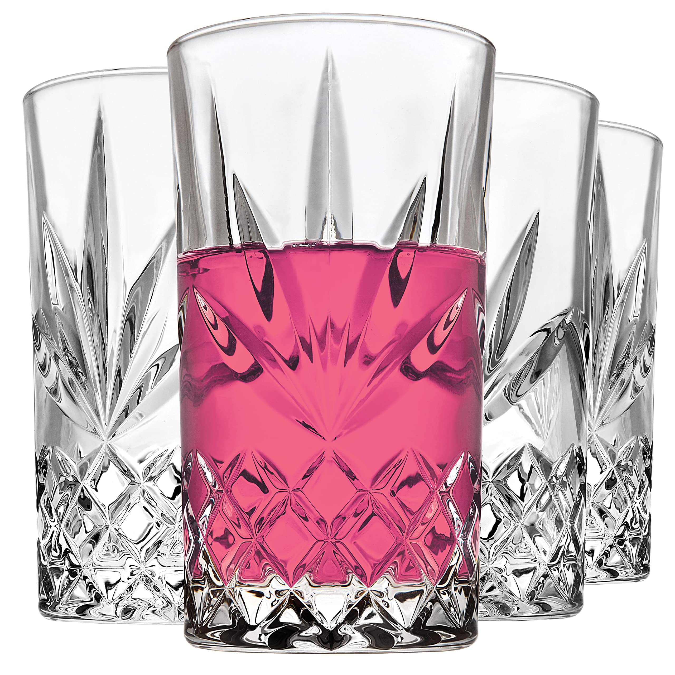 Godinger Highball Glasses Set of 4 - 14oz Tall Drinking Glasses for Water, Juice, Cocktails, Beer & Wine - Durable Crystal Clear Glassware for Home Bar, Parties & Everyday Use