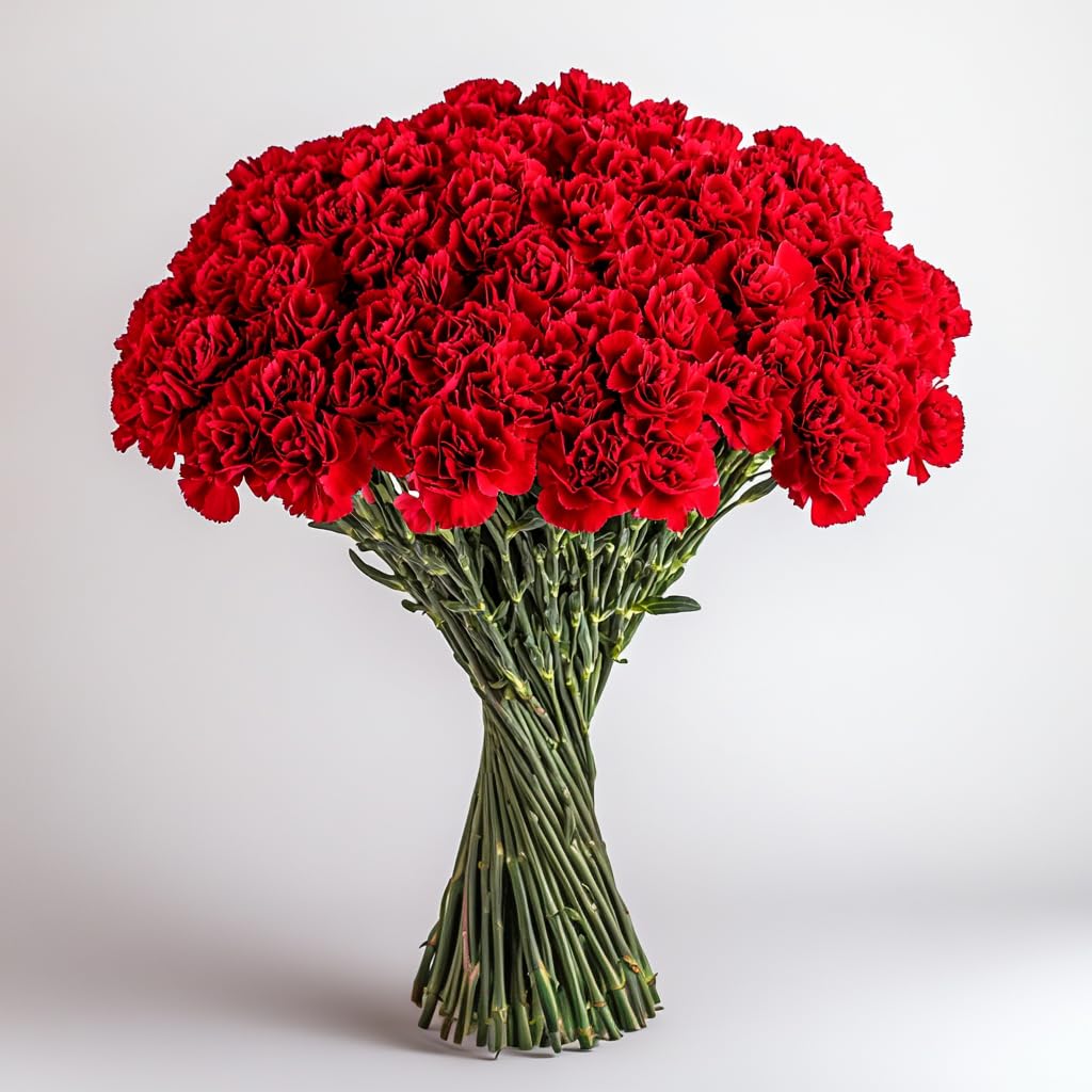 100 Fresh Red Carnations - Premium Cut Flowers for Anniversary, Birthday, Wedding & Special Occasions - Long-Lasting Blooms for Bouquets, Centerpieces & Romantic Gifts (OM)