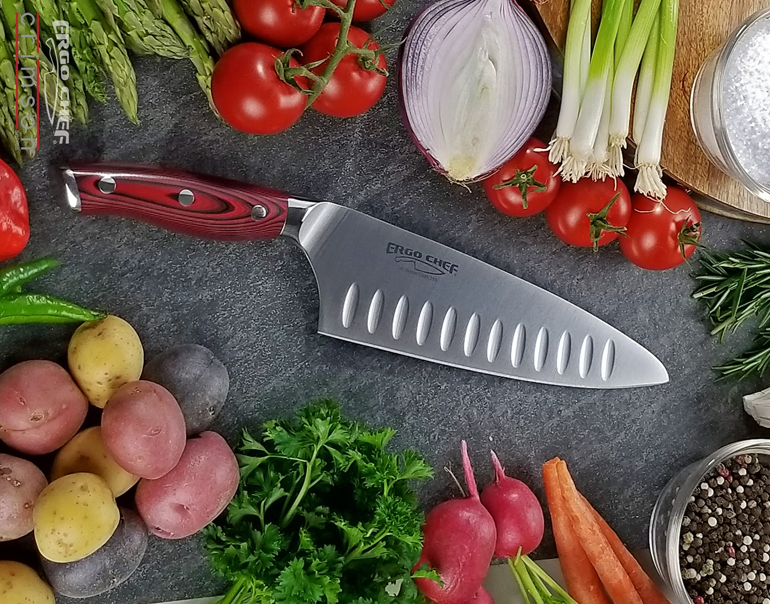 Ergo Chef Crimson Series 6-Piece Knife Set - 8-Inch Chef Knife, 8-Inch Bread Knife, 3.5-Inch Paring Knife with 3 Protective Blade Covers - Premium German Stainless Steel & Durable G10 Handle - Perfect for Professional Chefs & Home Cooking Enthusiasts