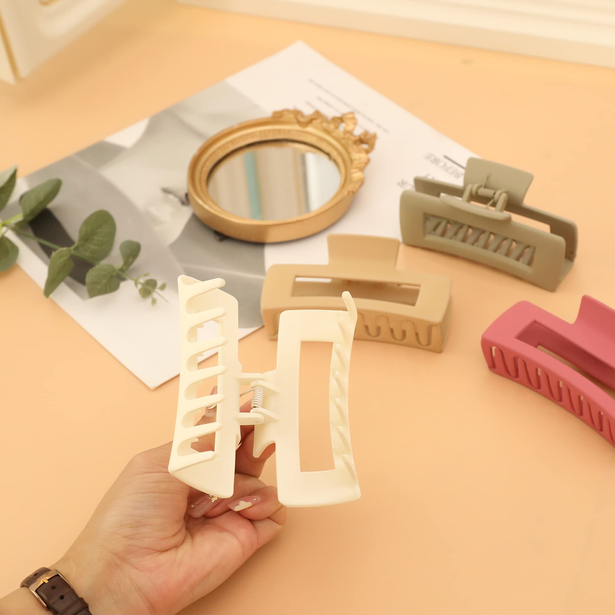 Women's Large Rectangular High Elasticity Claw Hair Clips 4PCS - Non-Slip Hair Claw Clips for Thin & Thick Hair - Fashion Hair Accessories for Women & Girls - Perfect for Work, School & Daily Styling