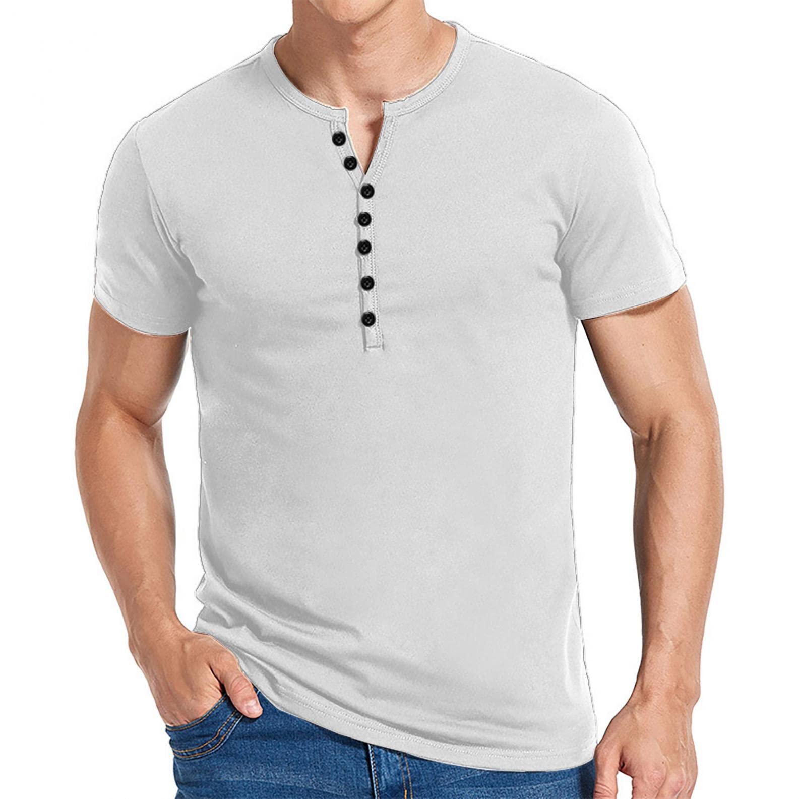 Men's Slim Fit Casual Henley T-Shirt - Basic Crew Neck Short Sleeve Tee for Everyday Wear | Perfect for Work, Gym & Weekend Outfits