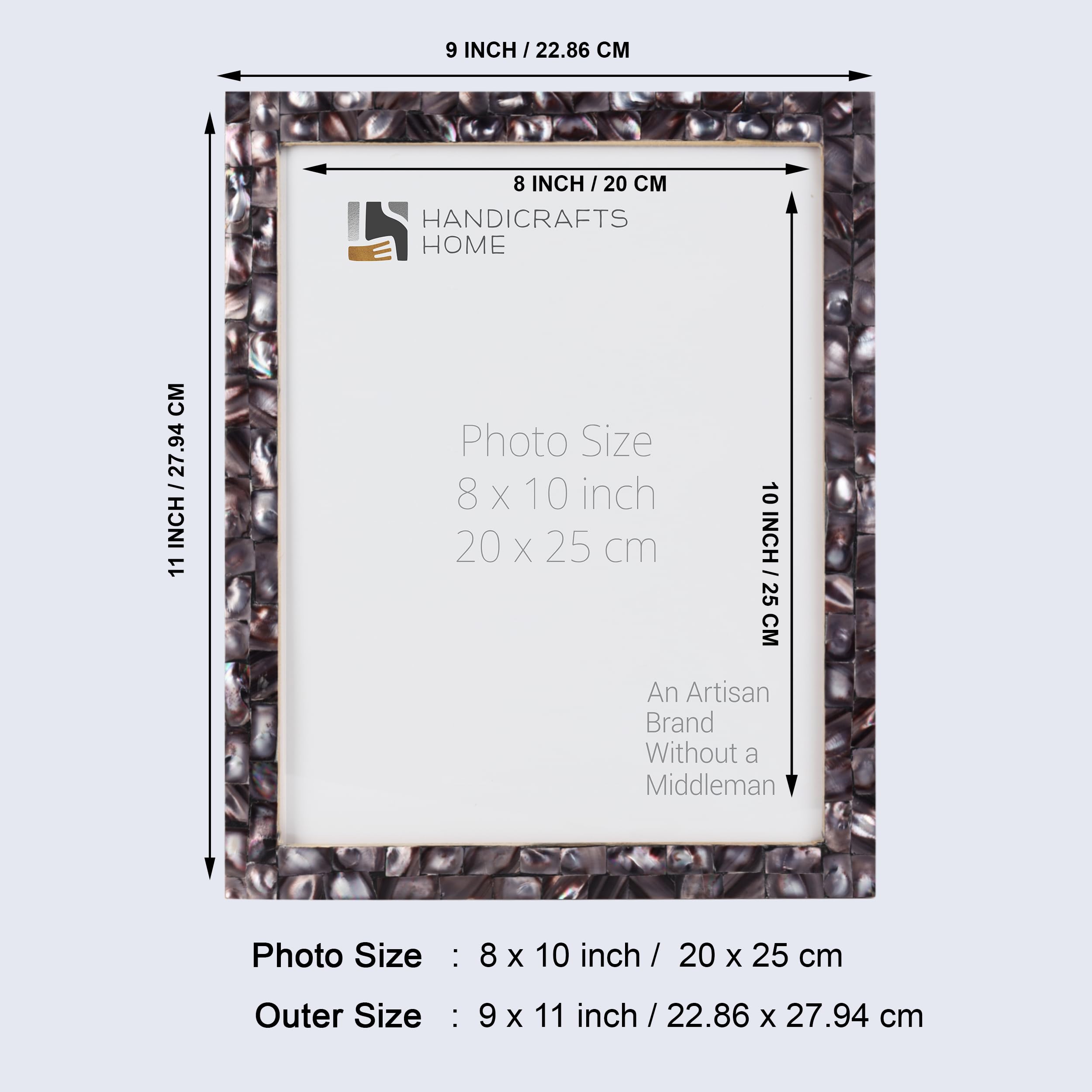 Handmade Mother of Pearl Photo Frames - 8x10 Wall & Tabletop Display - Home Decor Gift