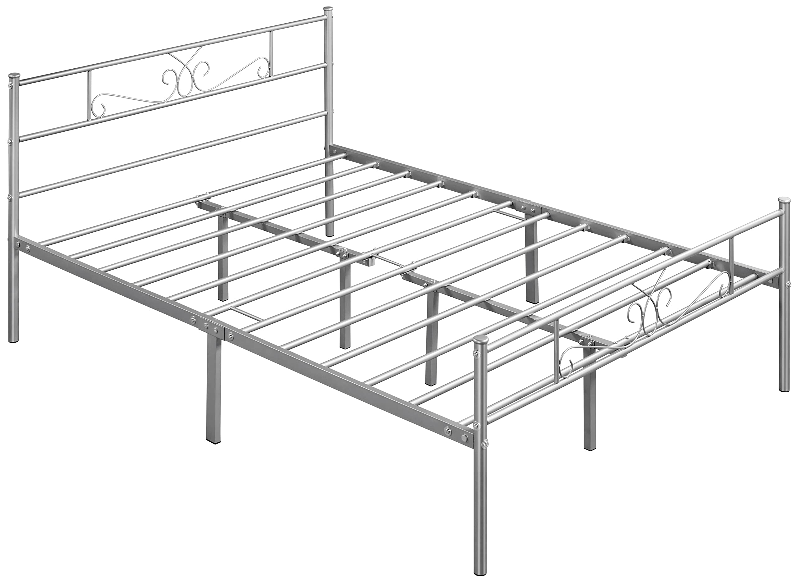 Topeakmart 13 Inch Full Size Metal Bed Frame with Headboard - Sturdy Mattress Foundation, Platform Bed & Slatted Base - Classic Silver Design for Bedroom, Guest Room & Dorm