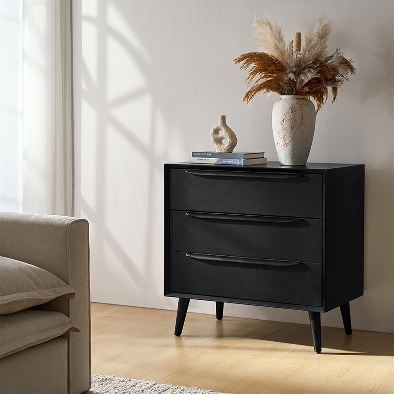 Rebecca 3-Drawer Mid-Century Modern Nightstand - Solid Wood Bedside Table with Storage for Bedroom, Living Room & Office - Perfect for Small Spaces & Home Decor