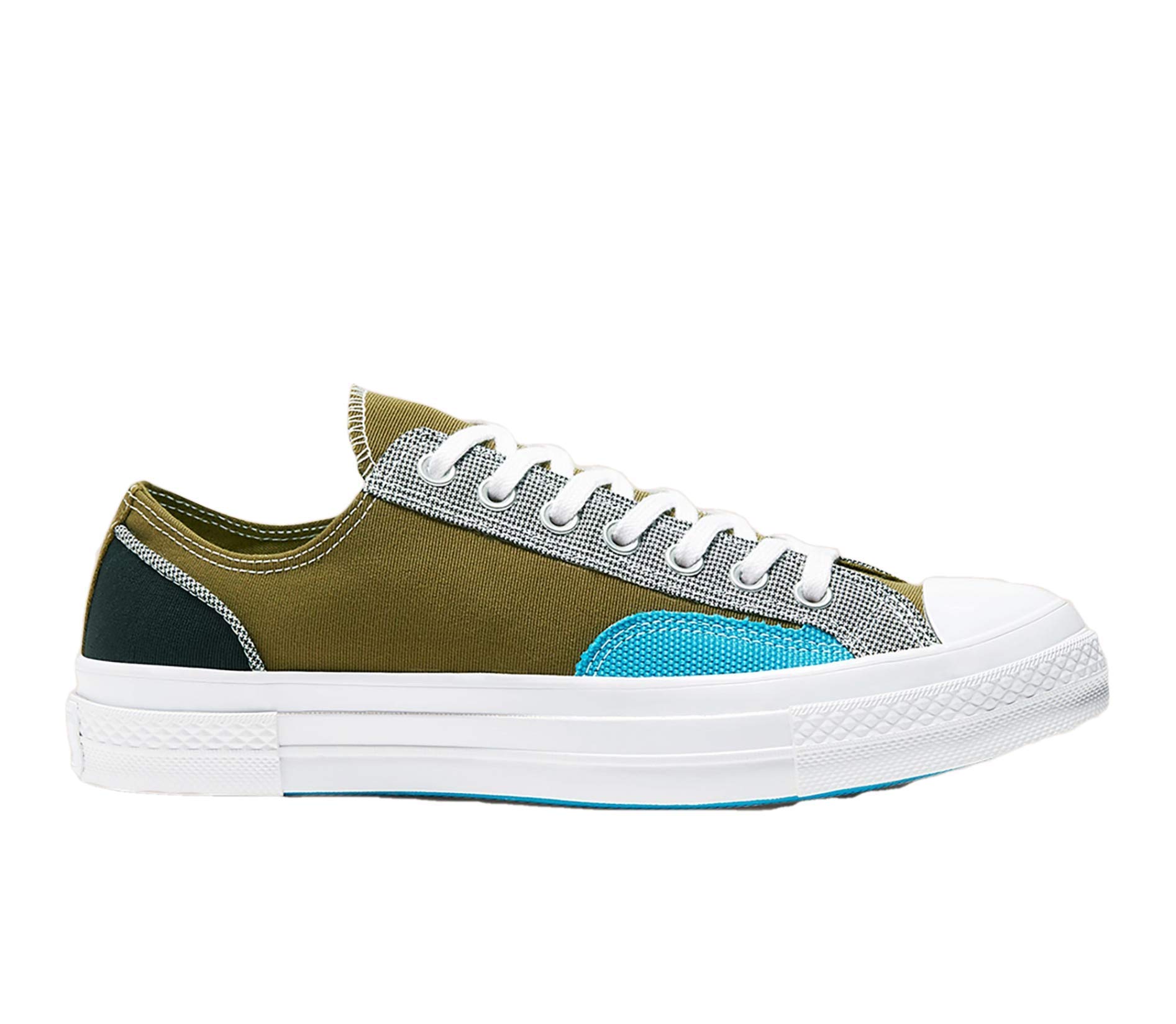 Converse Chuck 70 Patchwork Unisex Sneakers - Dark Moss/Black/White - Size 7.5 | Vintage Style High Top Canvas Shoes for Men & Women | Perfect for Casual Wear, Street Fashion & Retro Outfits