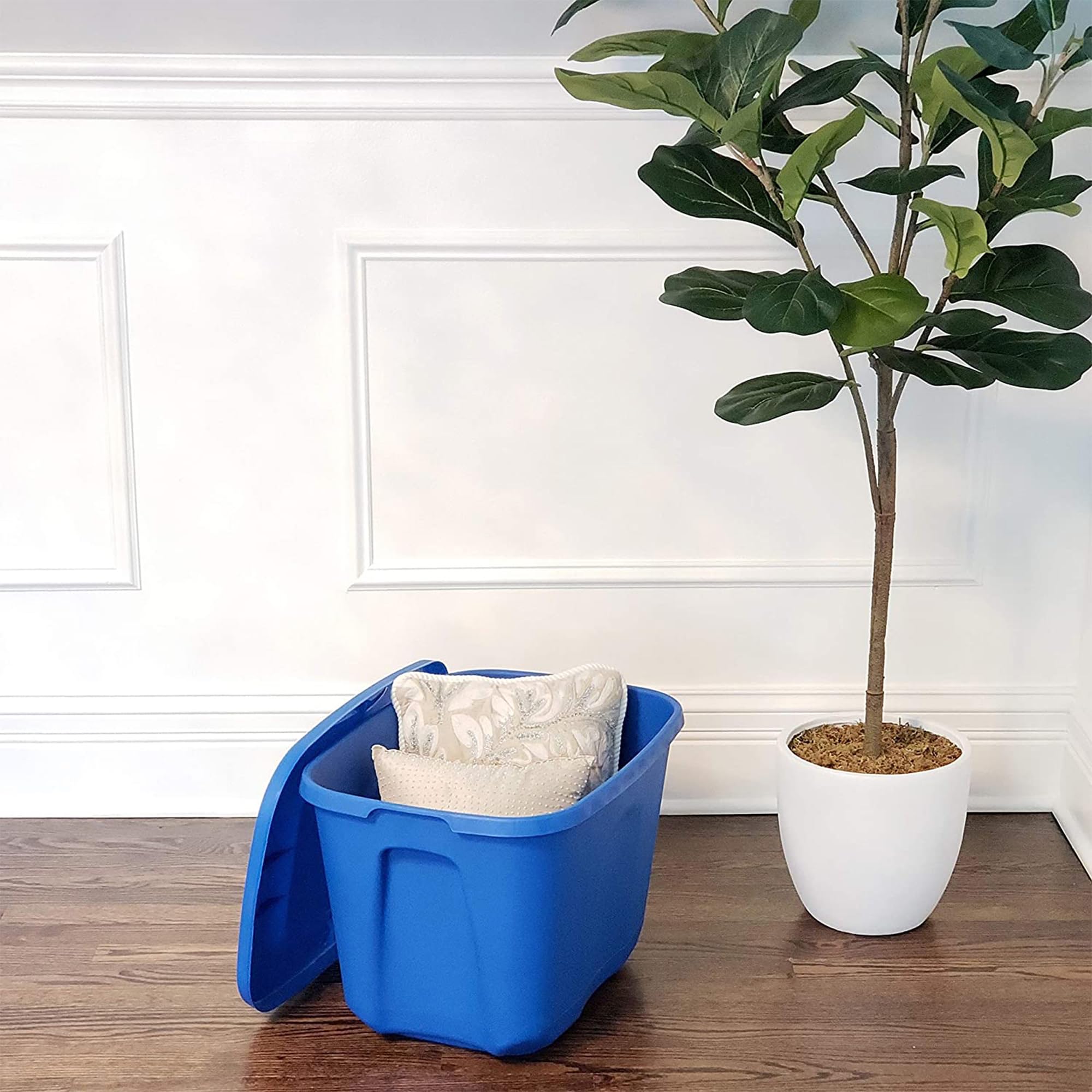 HOMZ 8-Pack Heavy Duty Plastic Storage Bins - 10 Gallon Organizing Containers for Home, Garage & Closet - Durable Stackable Blue Bins for Toys, Clothes & Household Items