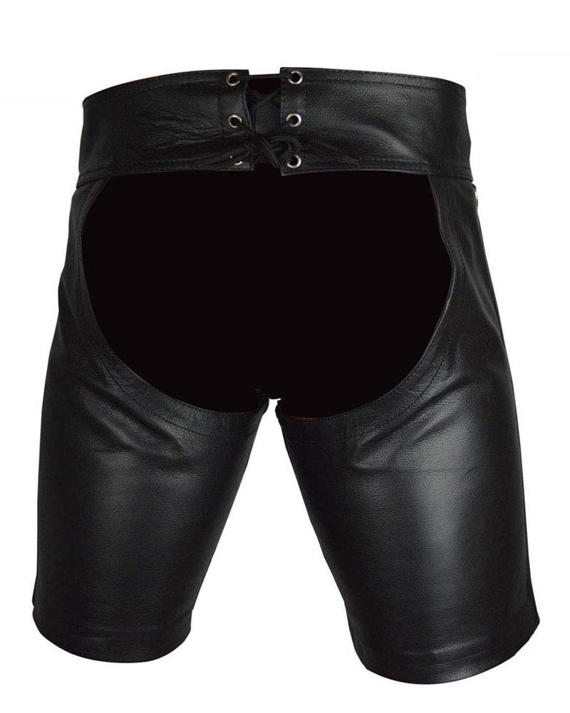 Men's Genuine Leather Laced Chaps Shorts - Biker Club Wear & Motorcycle Riding Gear for Harley Davidson - Perfect for Motorcycle Rallies, Biker Parties & Costume Events
