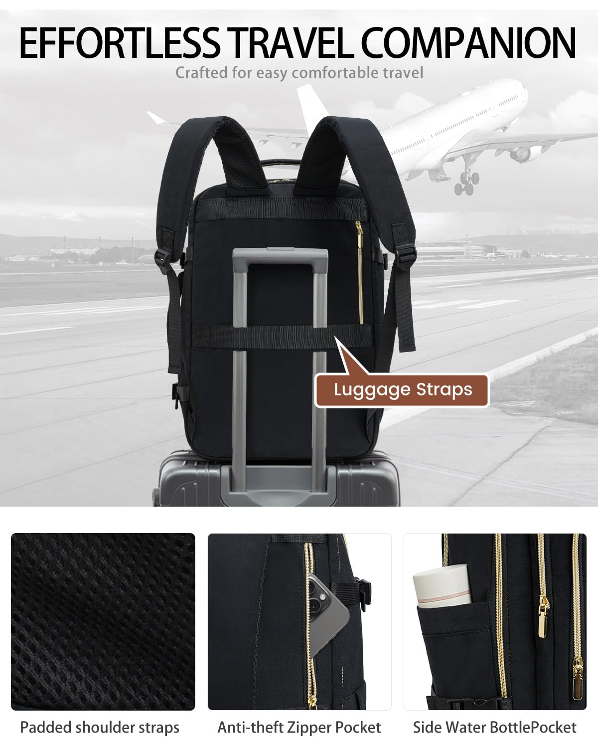 40L Waterproof Travel Backpack for Women - TSA Approved Carry On Backpack with 3 Packing Cubes, Airplane Personal Item Bag for Weekend Trips & Business Travel Essentials | Perfect for Flight, Commute & Outdoor Adventures