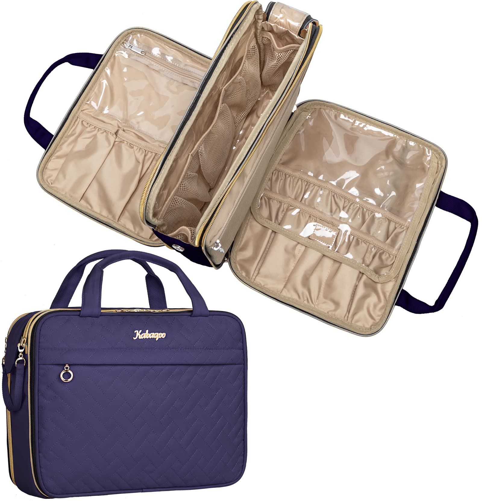 KABAQOO Large Travel Toiletry Bag for Women - Waterproof Cosmetic Organizer with Multiple Pockets, Portable Makeup Bag for Full-Sized Toiletries (Blue) | Perfect for Air Travel, Camping & Gym Essentials
