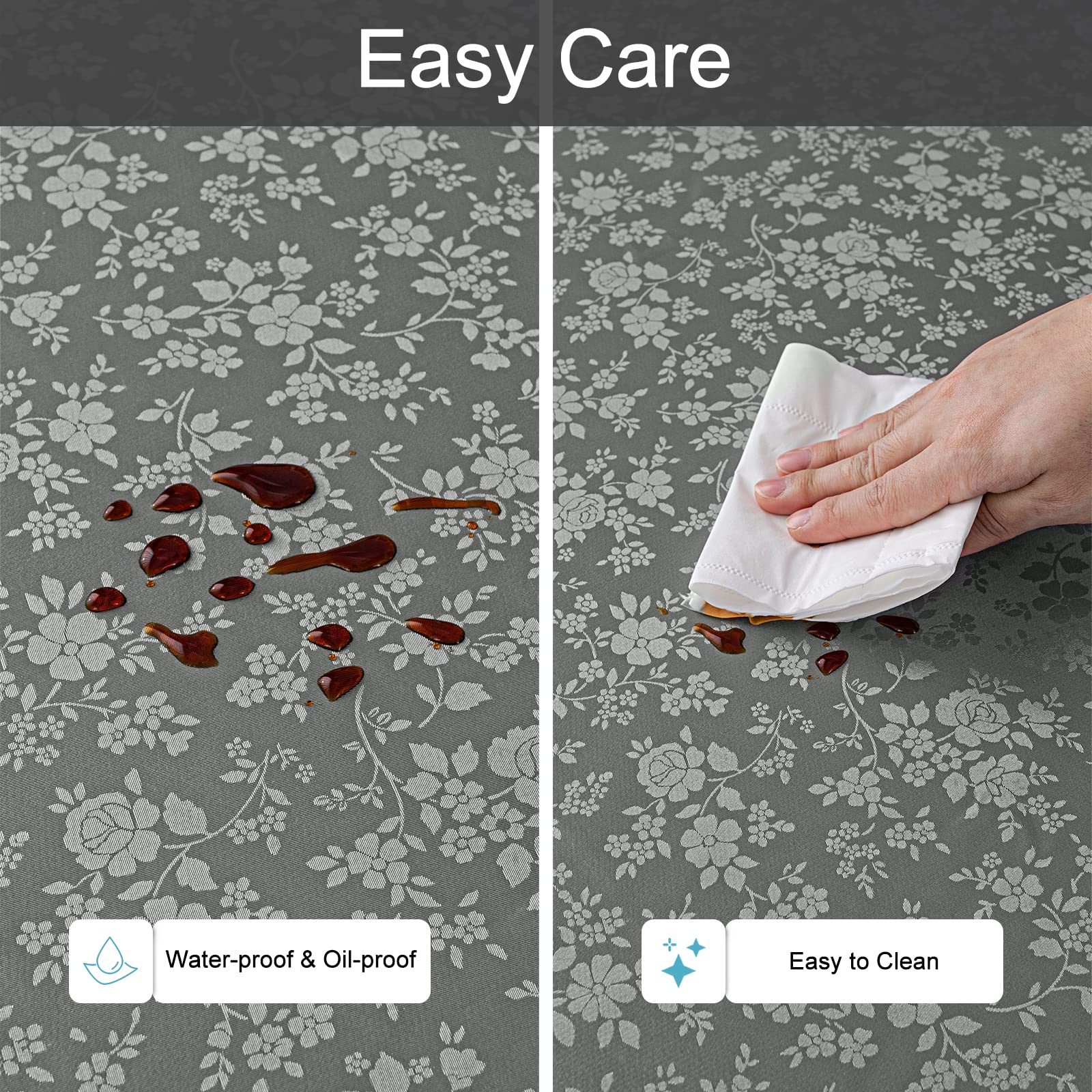 Smiry Waterproof Vinyl Tablecloth, Heavy Duty Wipeable Cover, 60