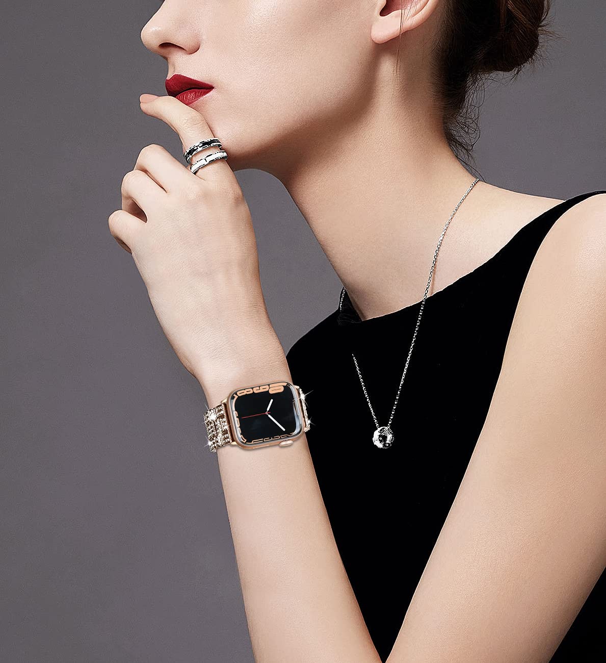 Luxury Diamond Metal Apple Watch Band for Women - Compatible with Series 10/9/8/7/6/SE/5 & All Models (38mm-49mm) | Elegant Bling Strap for Daily Wear, Work & Special Occasions