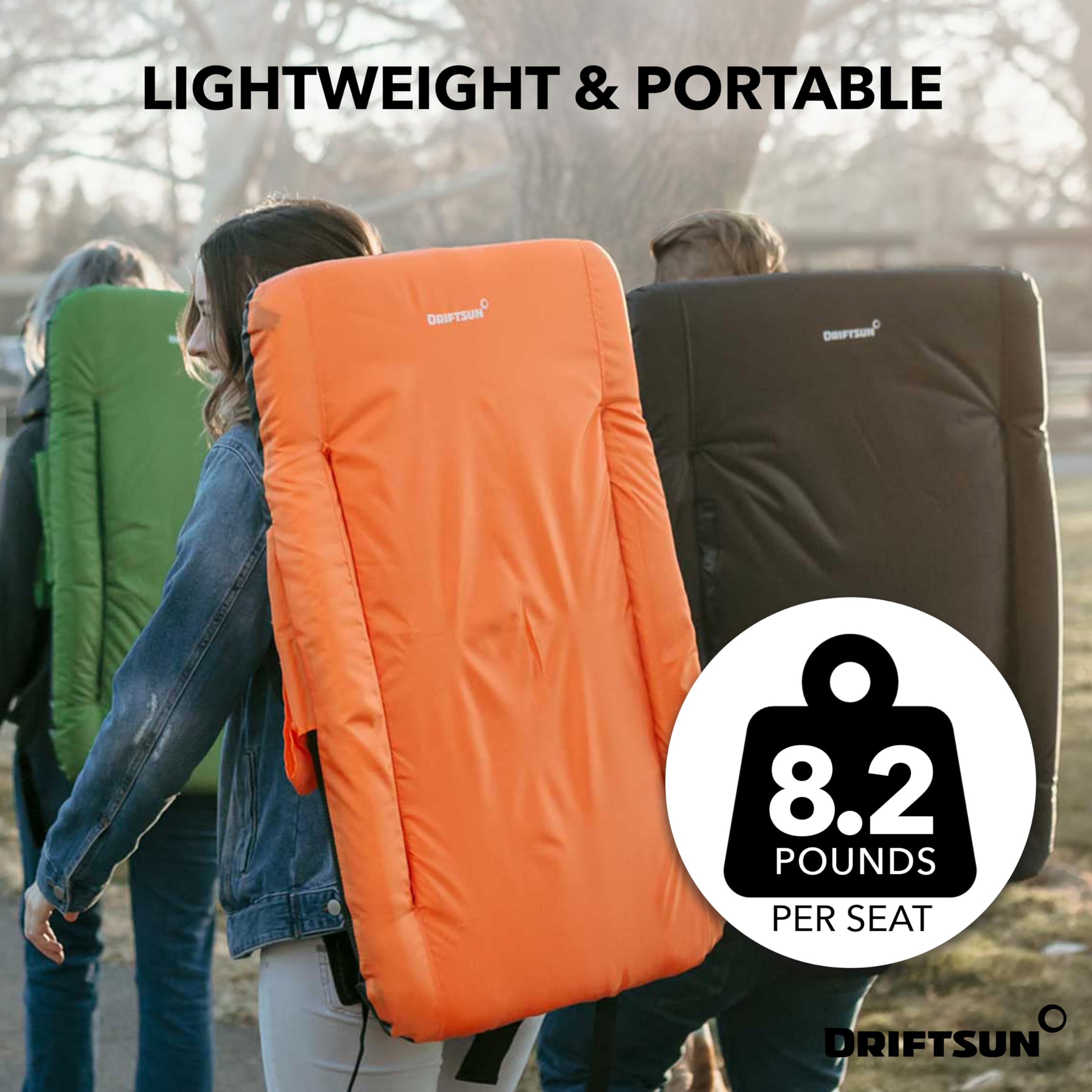 Driftsun 2 Pack Extra Wide Stadium Seats with Back Support - Foldable Bleacher Chairs for Outdoor Sports, Concerts & Events - Waterproof Portable Stadium Seating for Football, Baseball, Soccer Games & Picnics