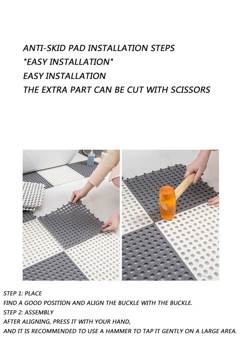 Non-Slip Bathroom Mats Set of 12 - Washable, Foldable & Detachable with Drain Holes - 30x30cm (12