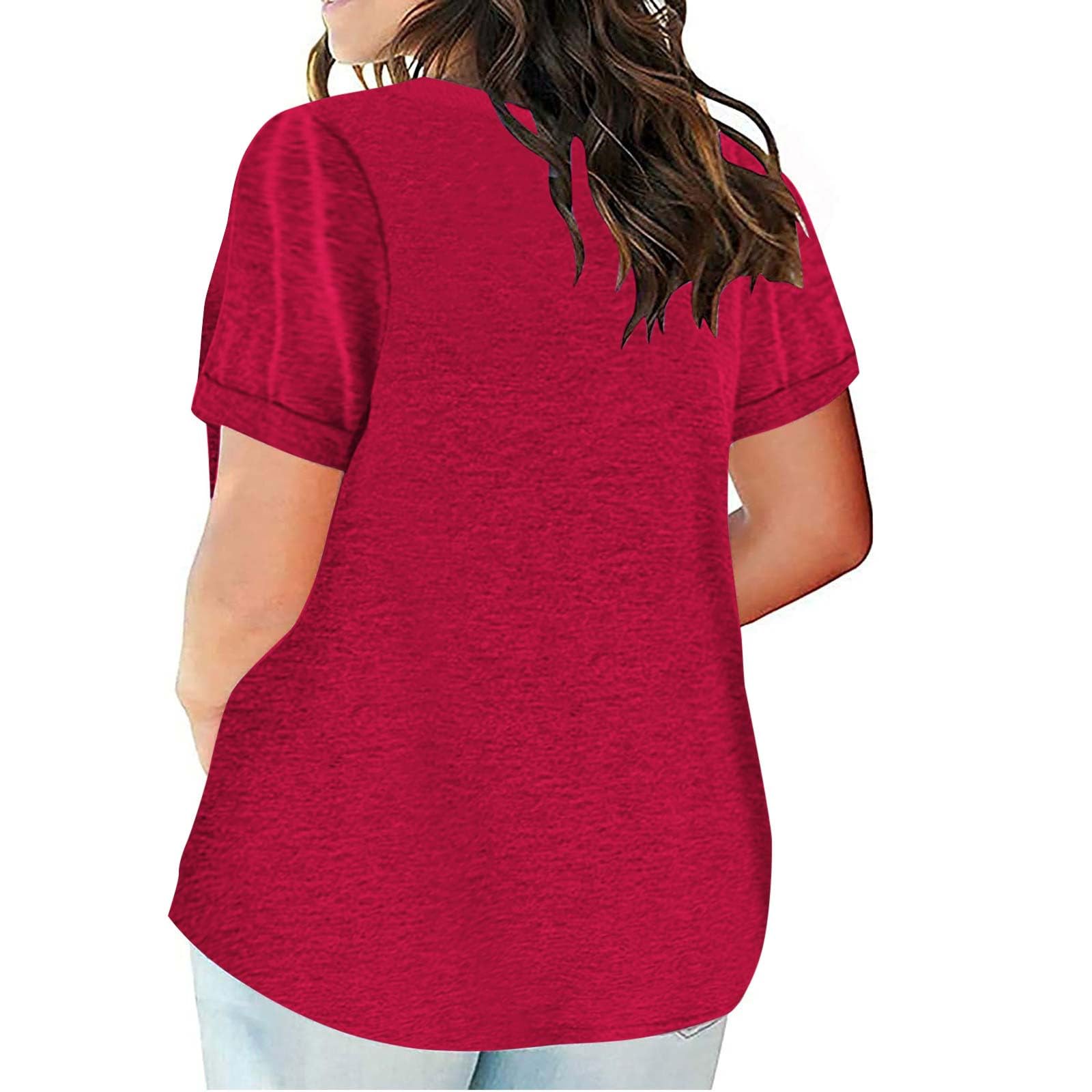 Women's Plus Size V-Neck Short Sleeve Henley T-Shirts - Soft Casual Summer Tops & Blouses for Everyday Wear | Perfect for Work, Weekend Outings & Vacation
