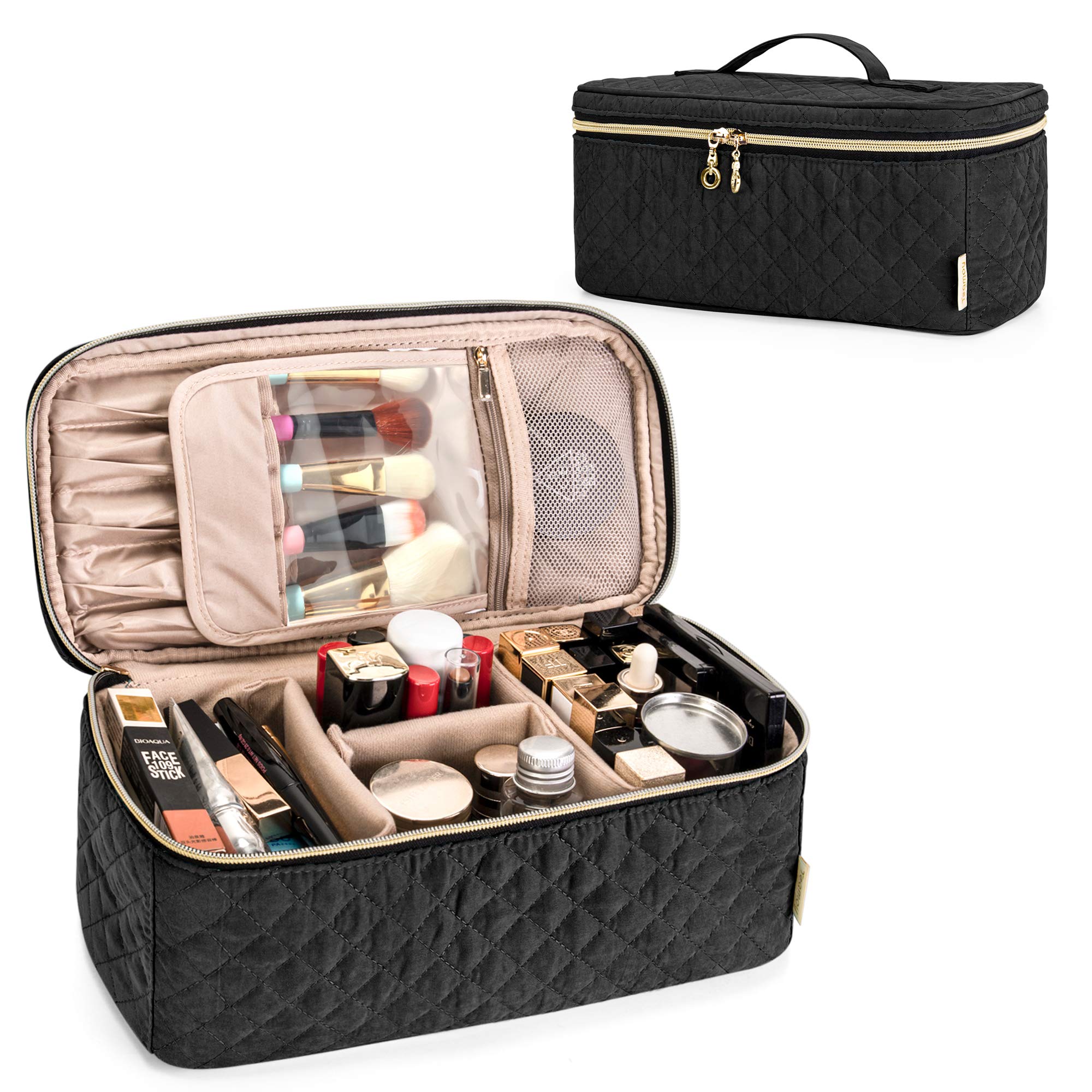 Teamoy Travel Makeup Brush Organizer Case - Large Black Cosmetic Brush Holder Bag with Handle for Makeup Brushes (Up to 8 Inch) & Beauty Essentials - Perfect for Travel, Salon Professionals & Home Storage