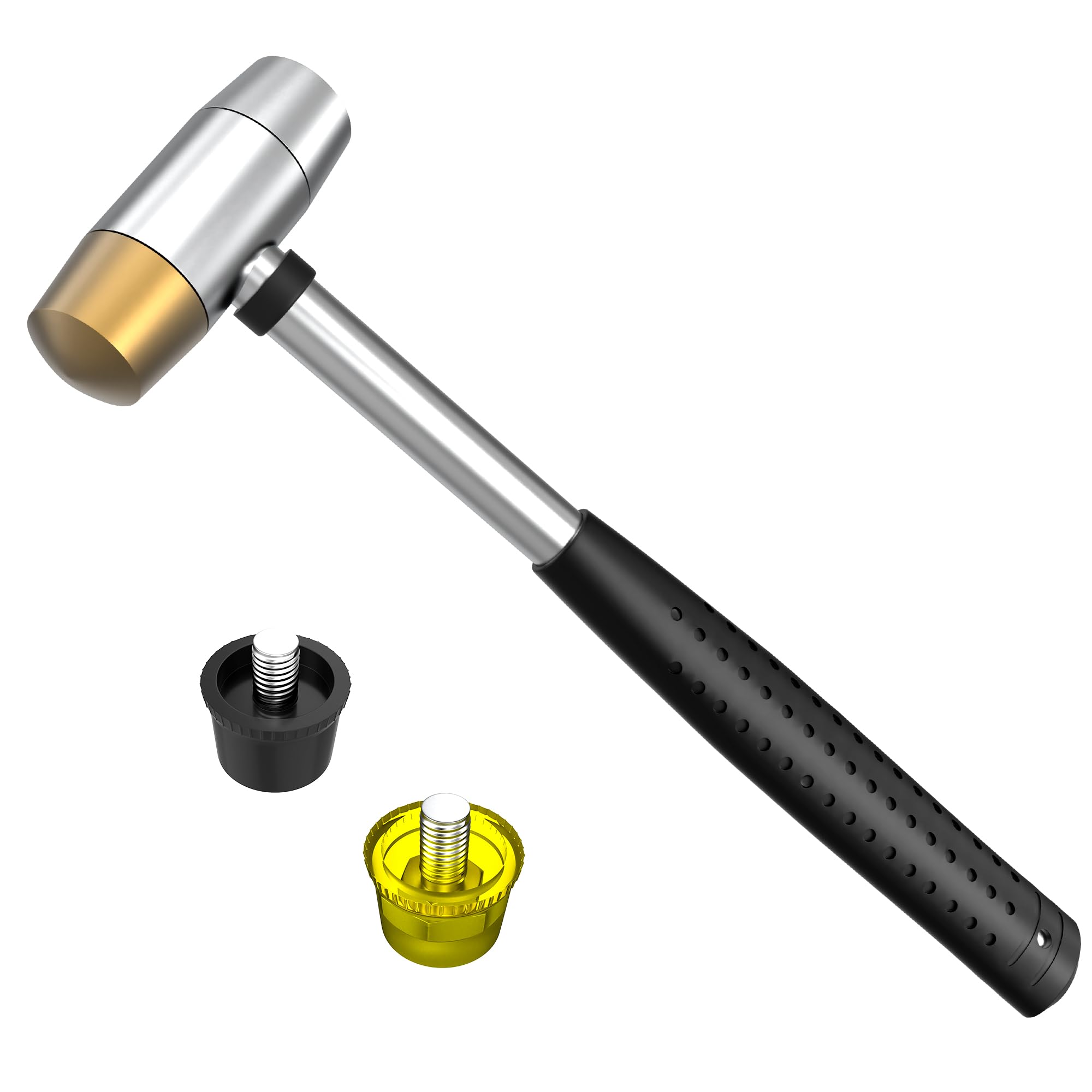 Premium Small Brass Hammer with 4 Interchangeable 1-Inch Heads - Brass, Nylon, Aluminum & Rubber Mallet for Jewelry Making, Watch Repair, DIY Crafts & Leather Working | Perfect for Delicate Metalwork & Precision Hammering Tasks