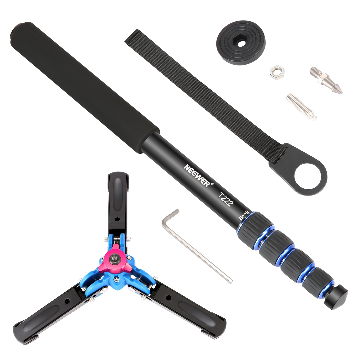 NEEWER T222 Extendable Camera Monopod Stand with Tripod Base - Professional Aluminum Alloy Selfie Stick for DSLR Cameras, Smartphones & Action Cameras - Perfect for Vlogging, Travel Photography & Live Streaming