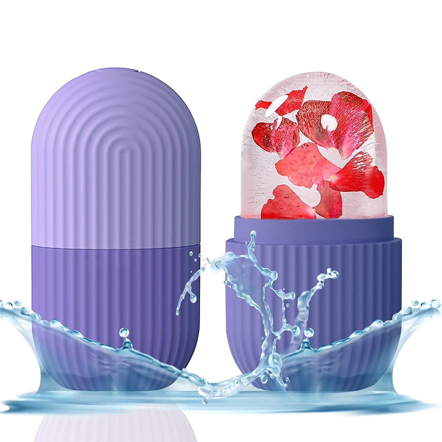 Yamuna Enterprise Ice Roller for Face & Eye - Cooling Facial Massage Tool for Puffiness Relief, Skin Care & Beauty - Includes Ice Mold Holder & Facial Ice Cubes (Purple) - Perfect for Morning Routine, Spa Days & Post-Workout Skin Refreshment