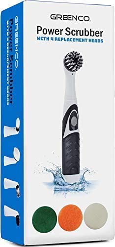 Greenco Electric Scrub Brush with 4 Replaceable Heads - Power Spin Scrubber for Bathroom, Tile & Grout Cleaning - Auto Cleaning Brush for Kitchen, Shower & Household Deep Cleaning - New Improved Version
