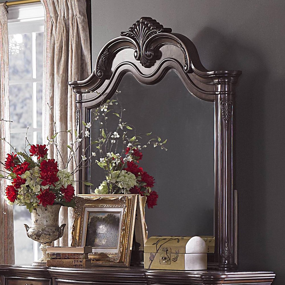 Homelegance Deryn Park Cherry Wood Arched Wall Mirror - Elegant Home Decor for Living Room, Bedroom, or Entryway