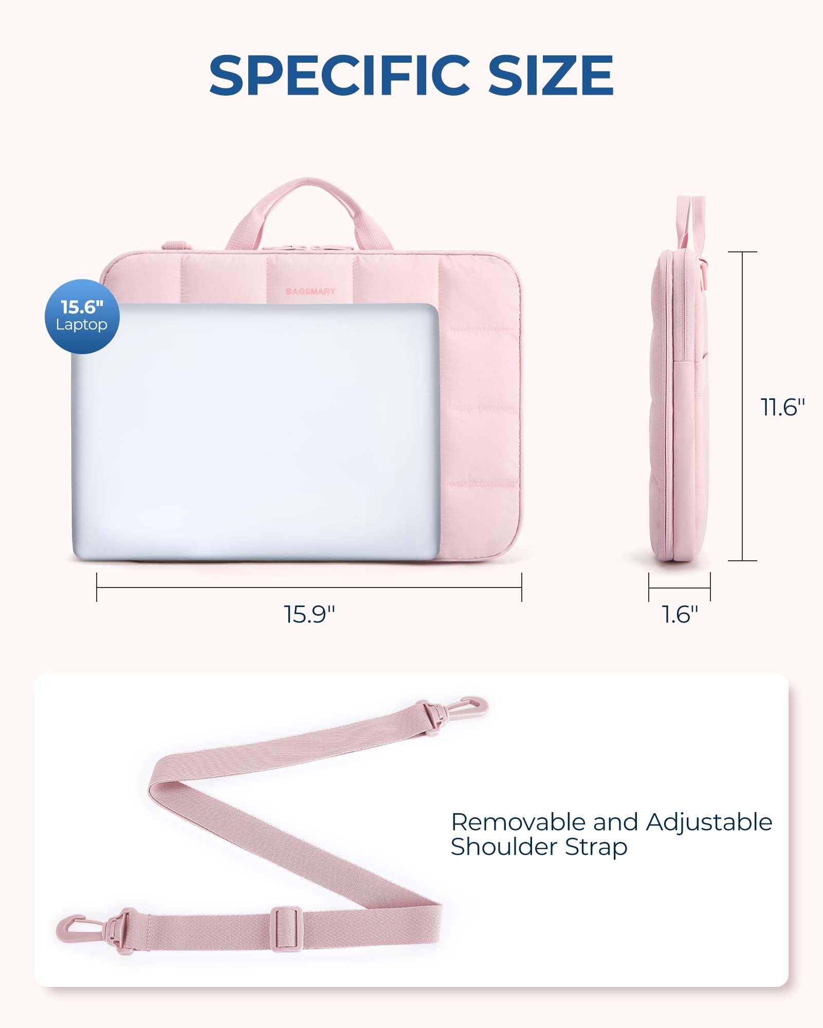 BAGSMART 15-16 Inch Laptop Sleeve Case with Adjustable Strap - Fluffy Padded Protective Laptop Bag for MacBook Air/Pro 15.6