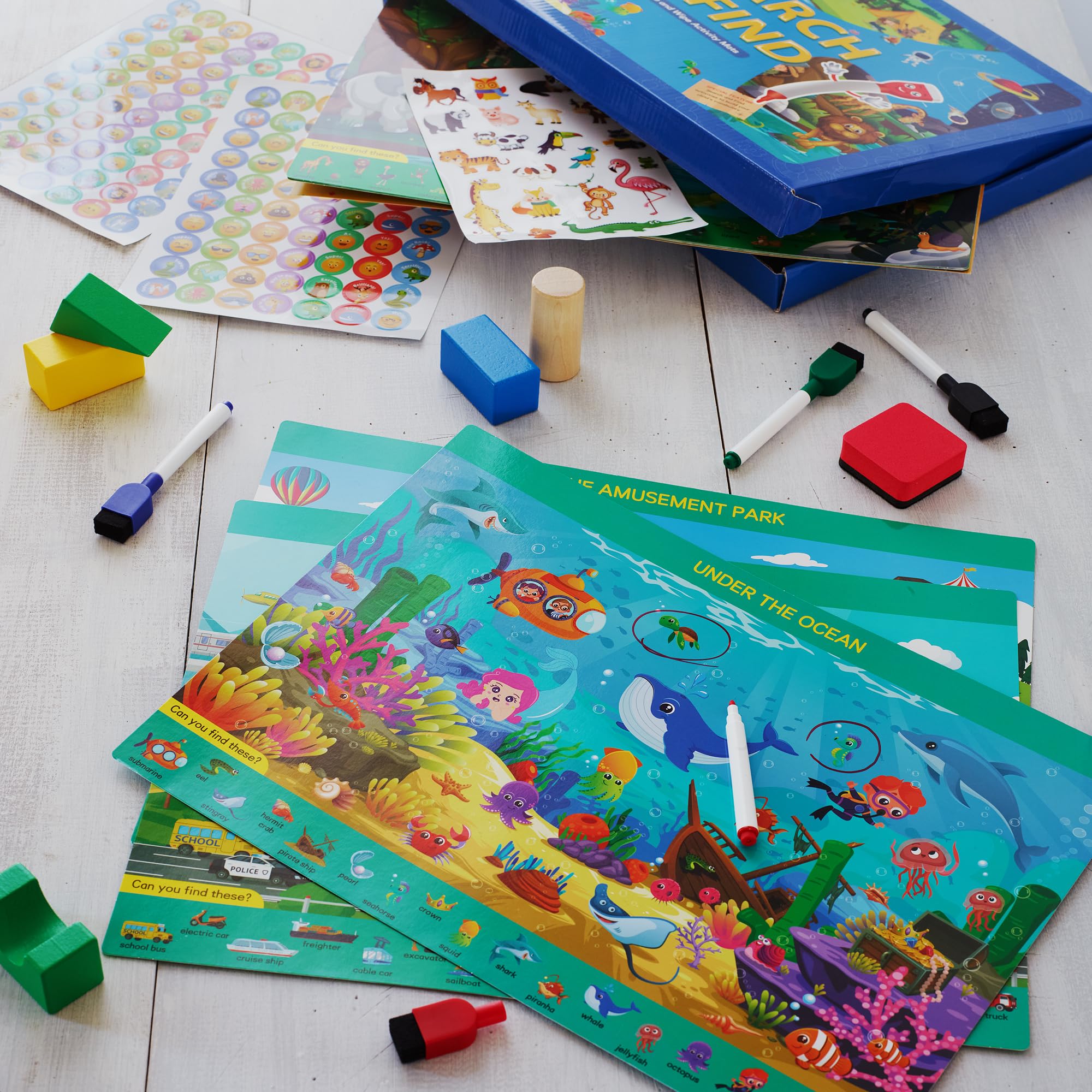 Little Learner Search and Find Educational Game Set with Reusable Mats, Dry Erase Markers & Eraser - Montessori Learning Toy for Kids Ages 3-6 | Perfect Travel Activity & Birthday Gift for Toddlers | Ideal for Home, Classroom & Road Trips