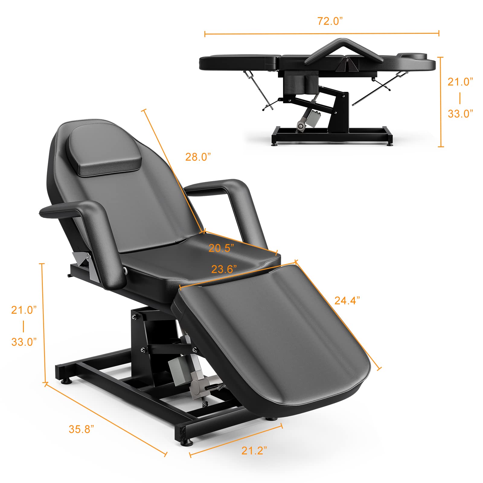 Electric Height Adjustable Tattoo Chair & Massage Table - 3-Section Folding Spa Bed with Storage Pocket for Tattoo Artists, Estheticians & Clients | Professional Black Salon Furniture for Tattoo Parlors, Beauty Clinics & Home Use