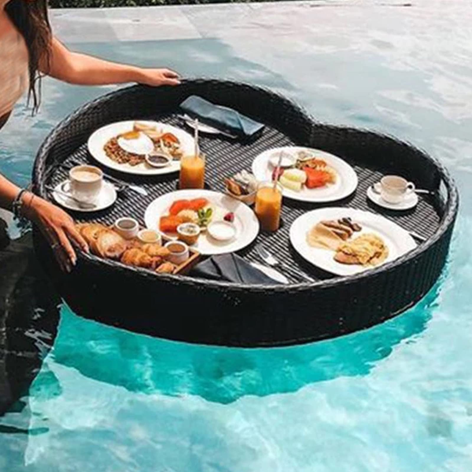 Premium Floating Pool Tray - Waterproof Drink Holder & Snack Tray for Swimming Pools, Lakes & Beaches - Perfect for Drinks, Fruits & Snacks While Relaxing in Water - Outdoor Water Recreation Essential (Black)