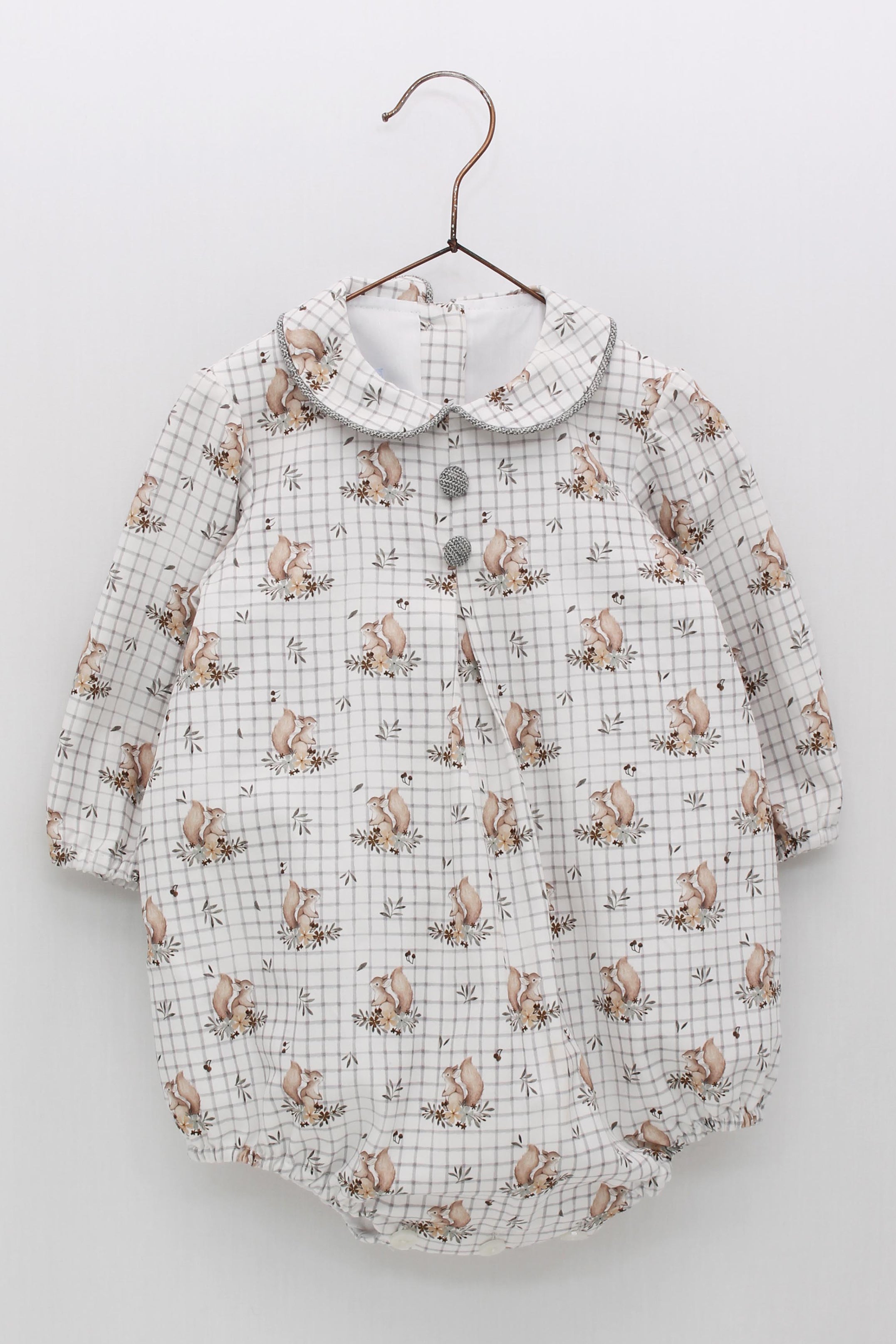 Wilson Grey Squirrel Print Romper - Cute Animal Pattern Baby Jumpsuit for Boys & Girls | Perfect for Playdates, Photoshoots & Outdoor Adventures