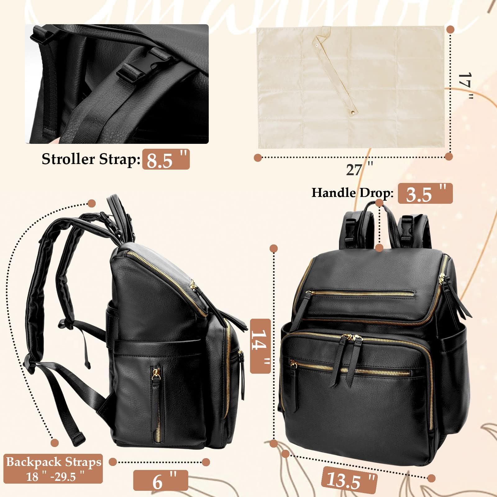 MISS FONG Baby Diaper Backpack - Large Waterproof Travel Changing Bag for Parents with Insulated Bottle Pockets & Stroller Straps - Perfect for Daycare, Outings and Family Travel