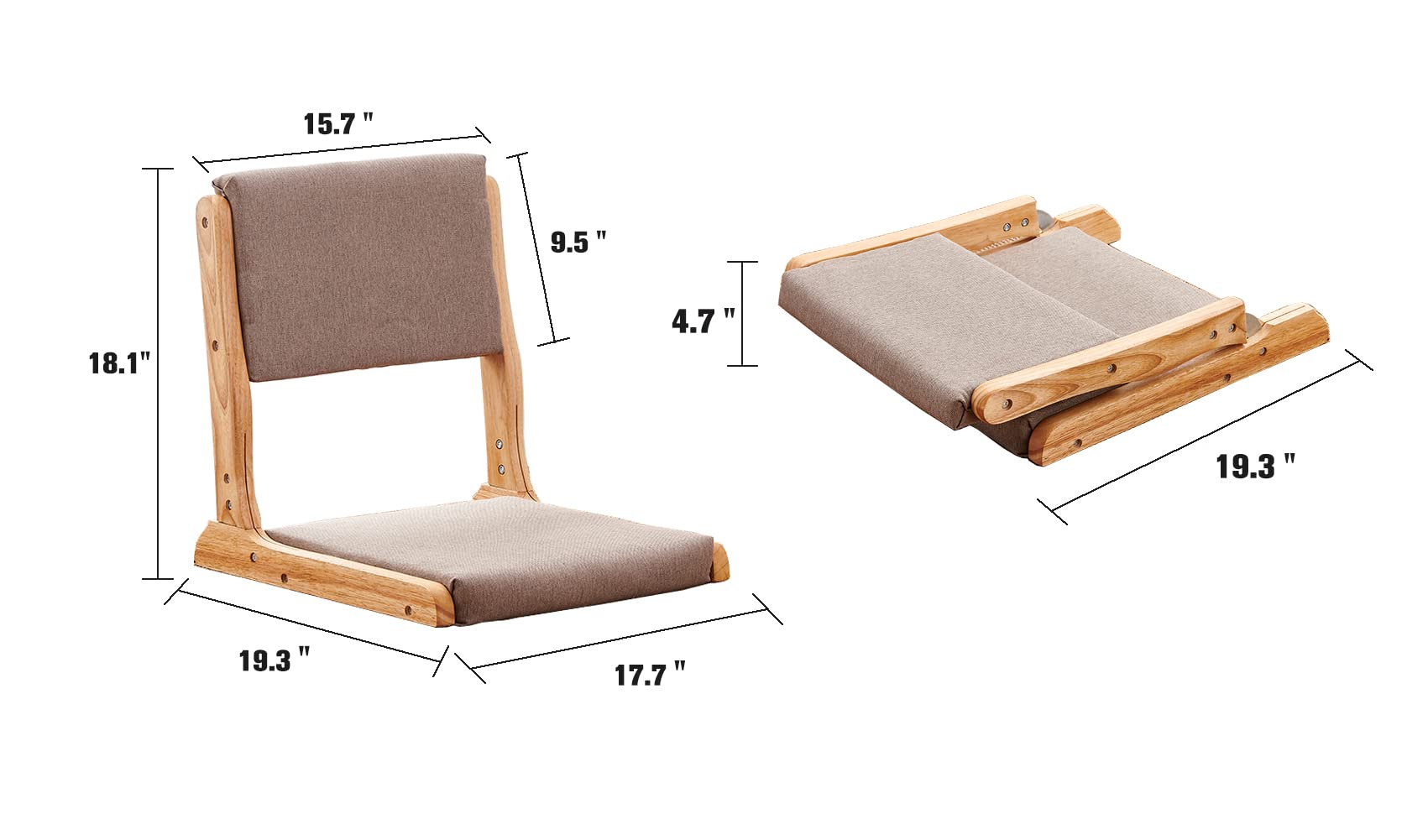Foldable Tatami Meditation Floor Chair - Portable Japanese Legless Accent Furniture with Cushion for Living Room, Bay Window, Reading & Relaxation | Perfect for Zen Decor, Yoga, and Small Space Living