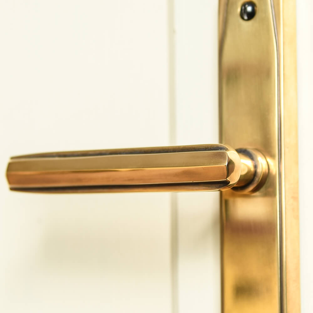 Vintage Art Deco Multi-Point Lever Door Handles in Polished Antique Brass - Perfect for Home, Office & Commercial Entrance Doors