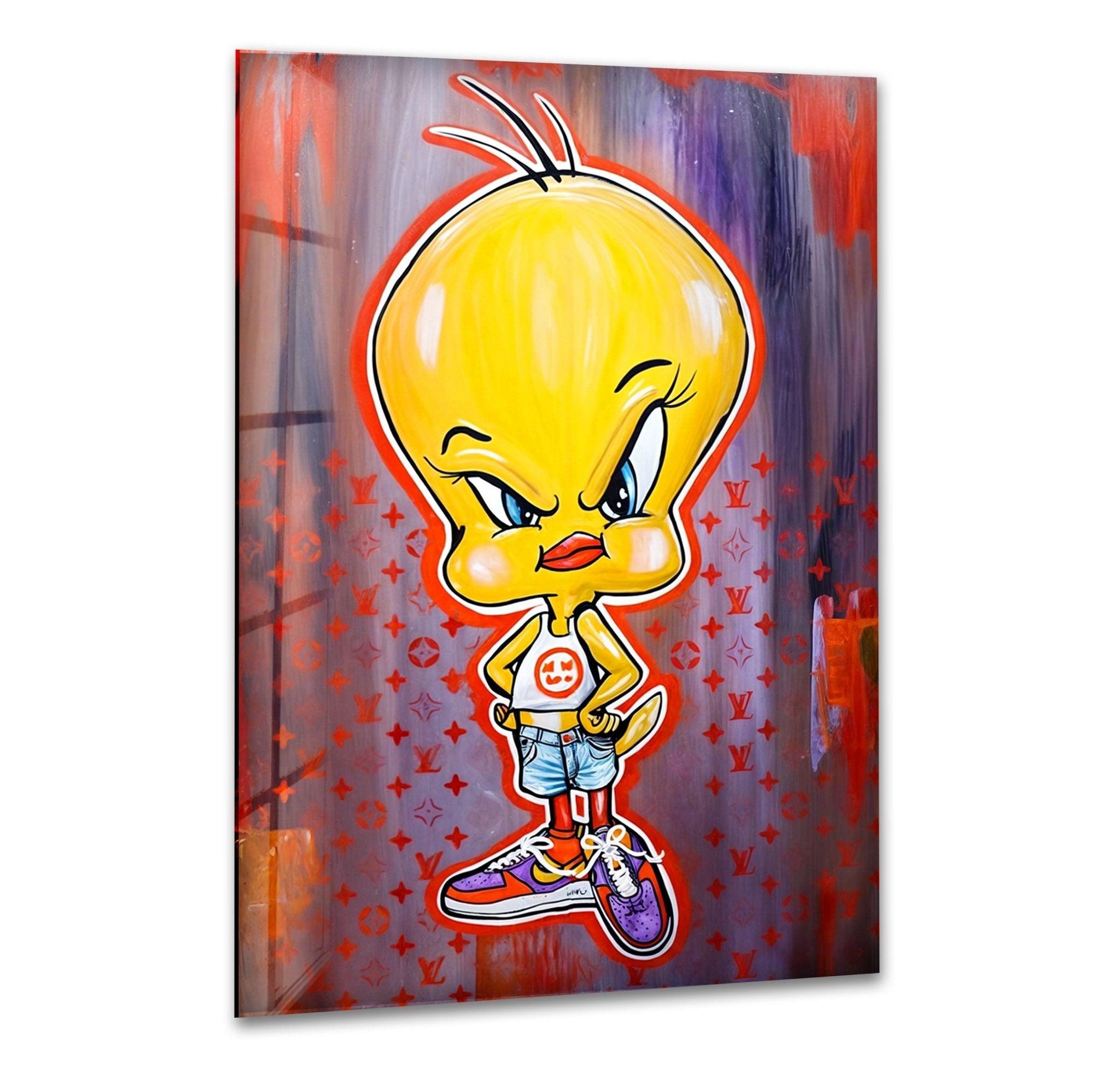 Angry Chick Glass Wall Art - Unique Handmade Decor for Home & Office - Perfect for Living Room, Bedroom, or Gift Giving